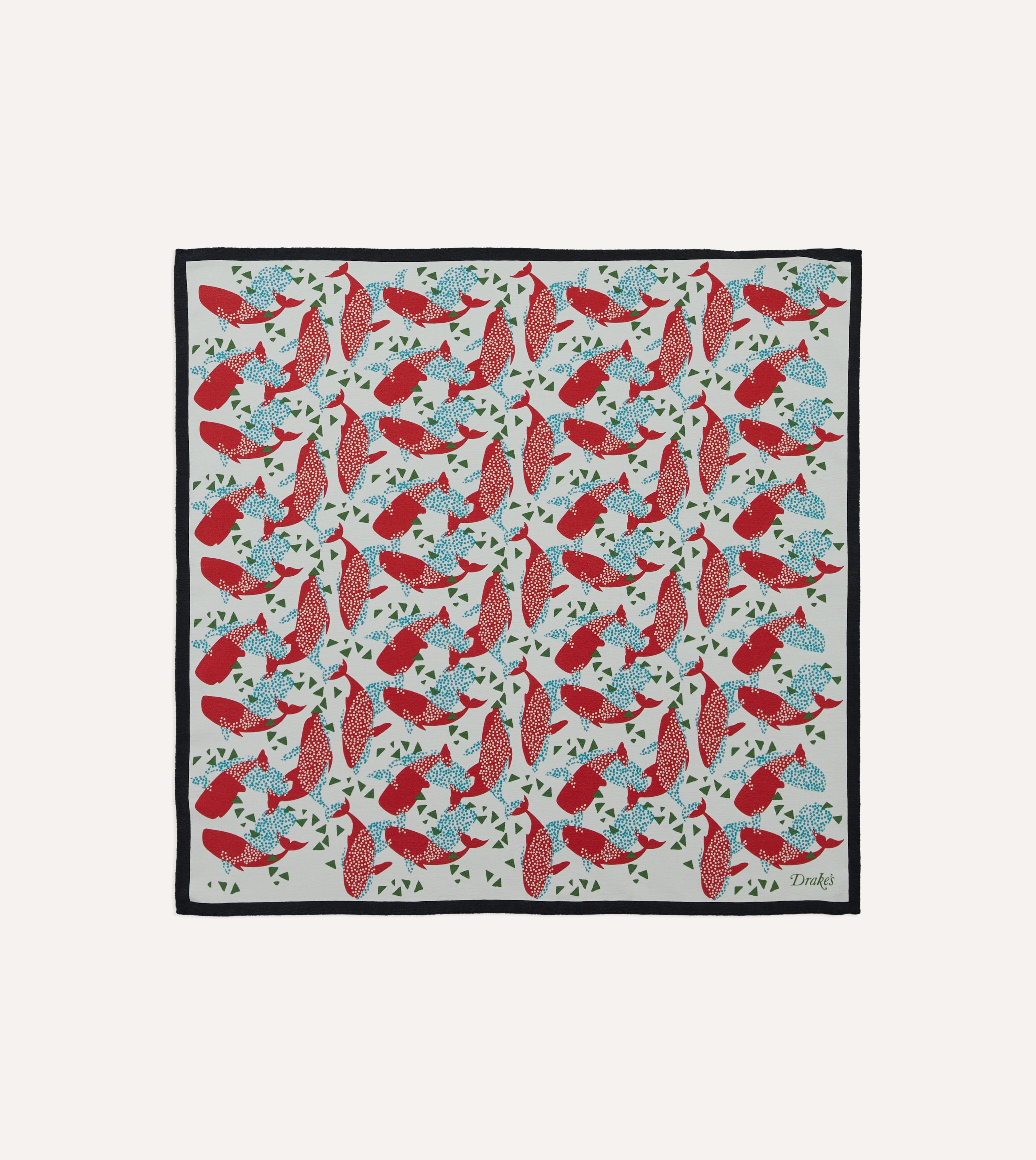 Ecru Whale Print Silk Pocket Square