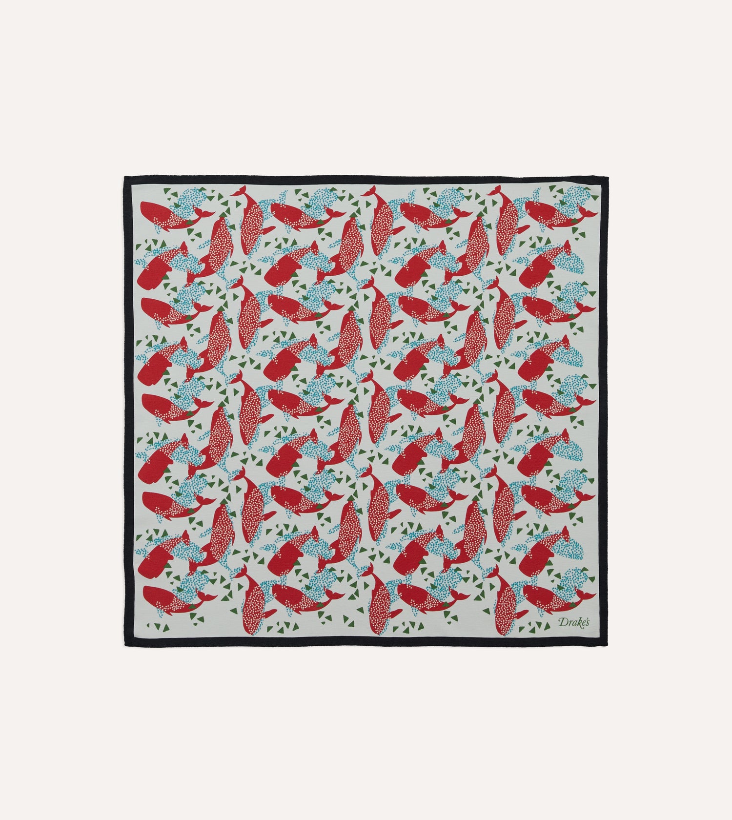 Ecru Whale Print Silk Pocket Square