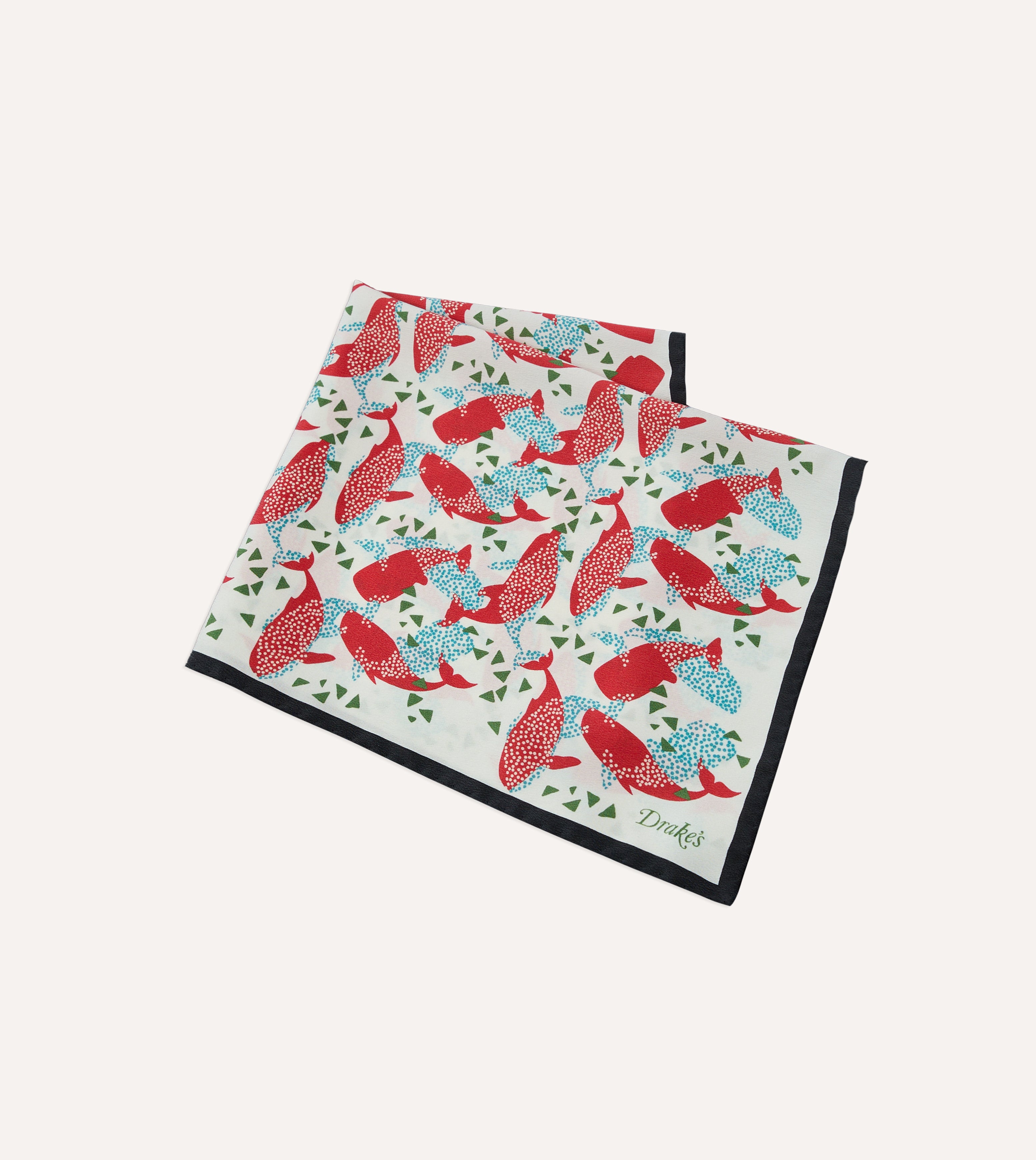 Ecru Whale Print Silk Pocket Square