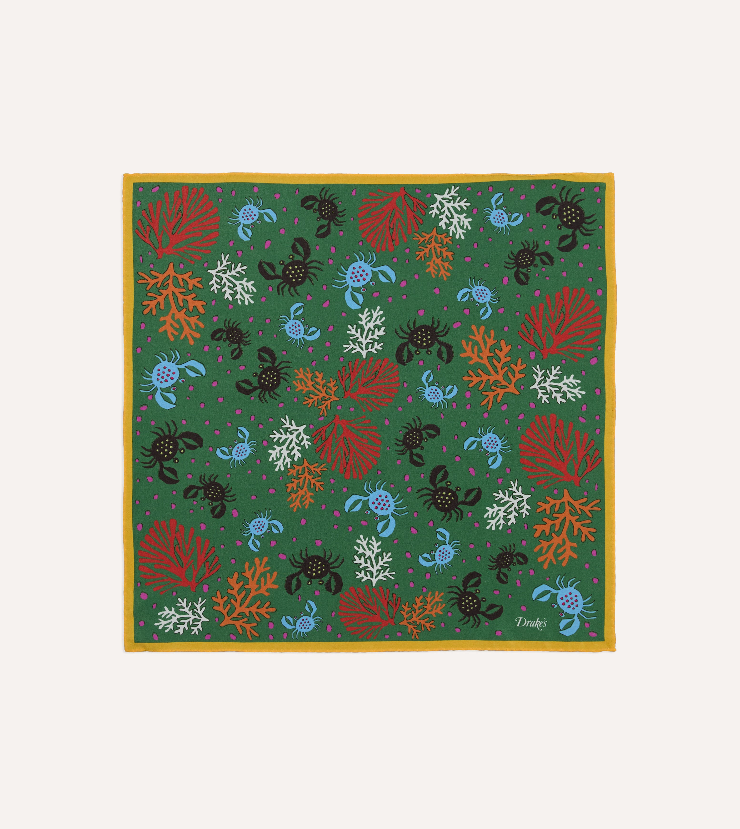 Green Crab Print Silk Pocket Square