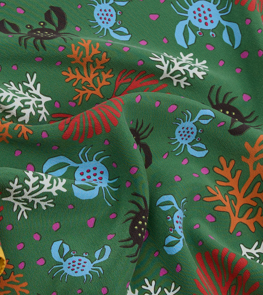 Green Crab Print Silk Pocket Square