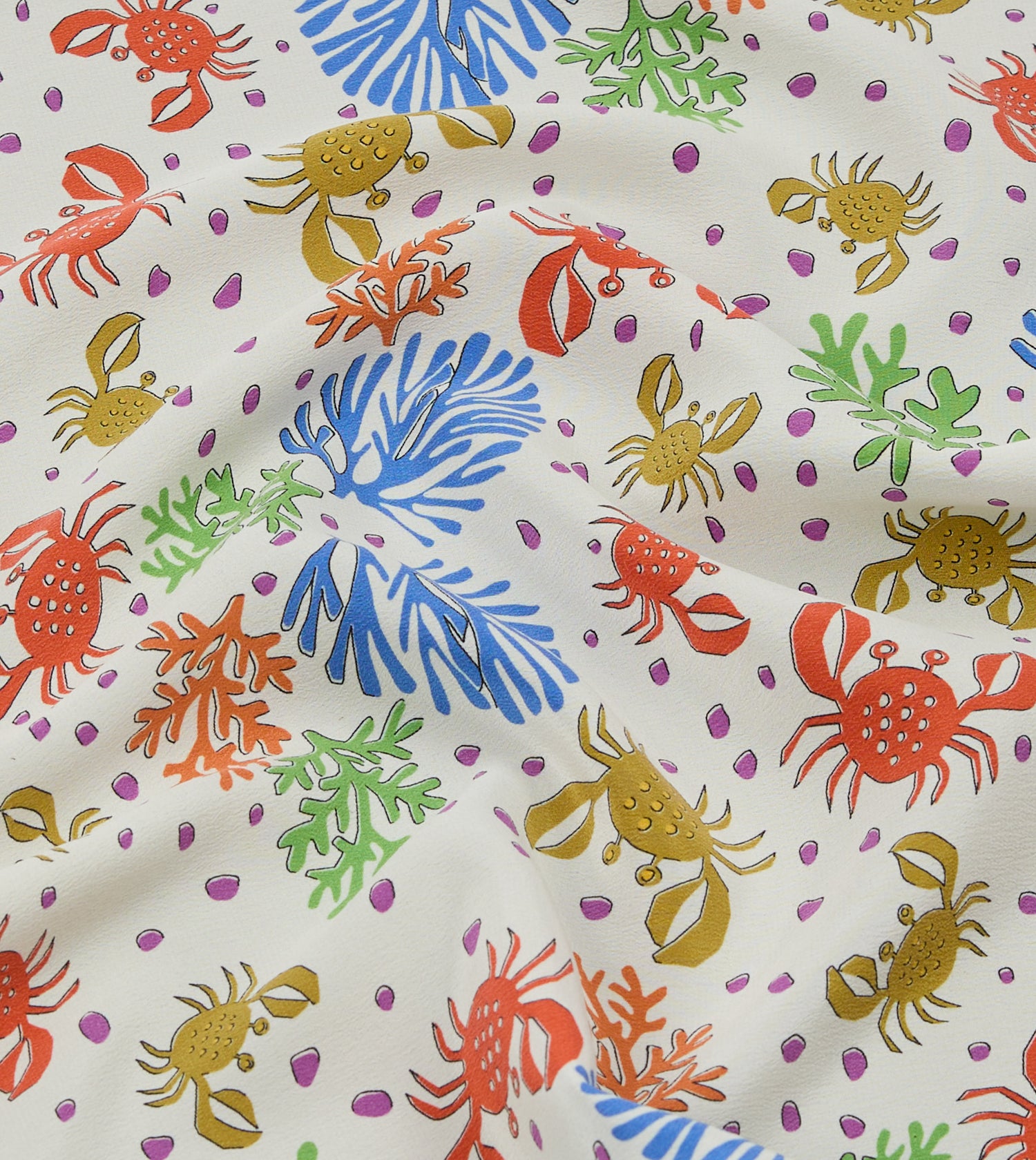 Ecru Crab Print Silk Pocket Square