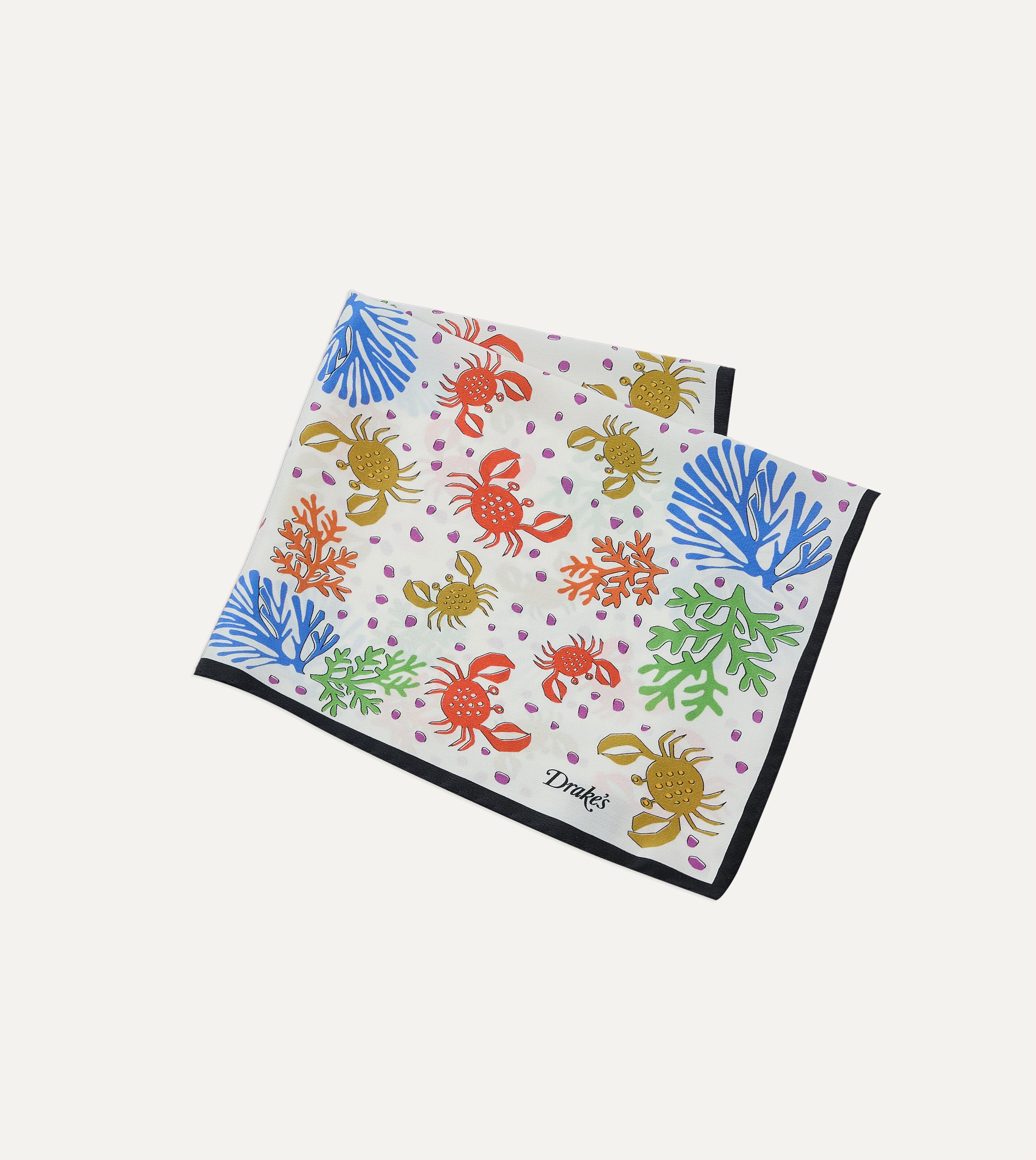 Ecru Crab Print Silk Pocket Square