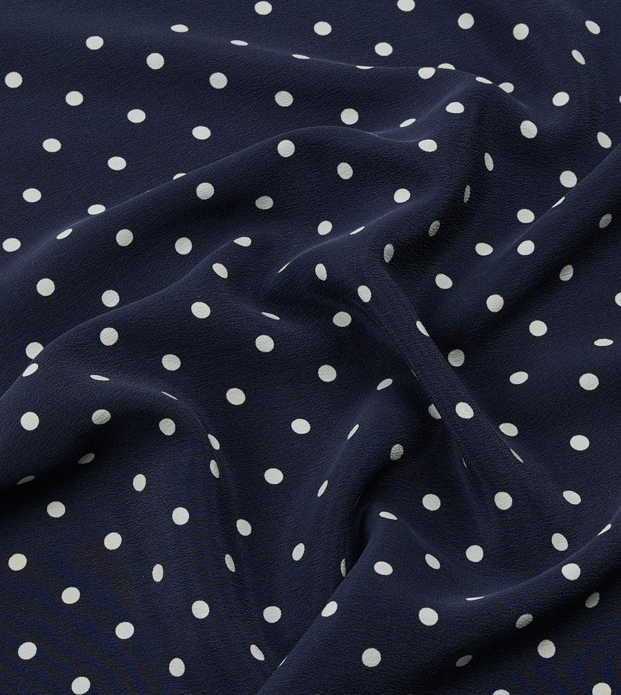 Navy Polka Dot Print Silk Pocket Square