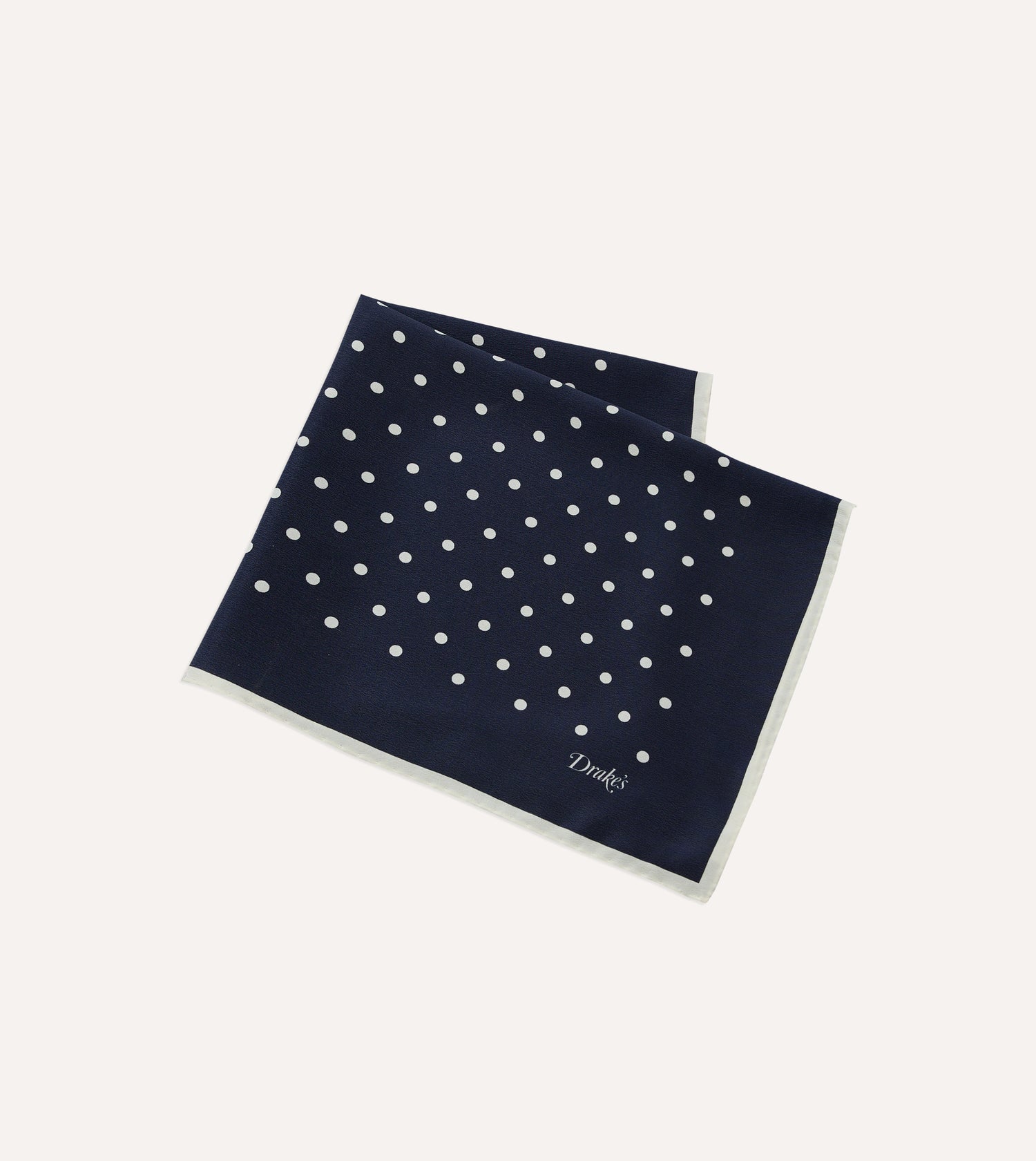 Navy Polka Dot Print Silk Pocket Square