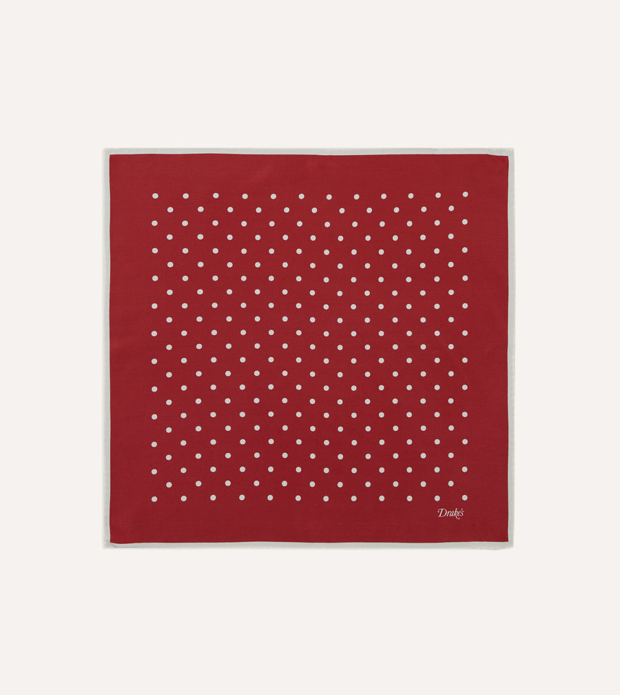 Red Polka Dot Print Silk Pocket Square