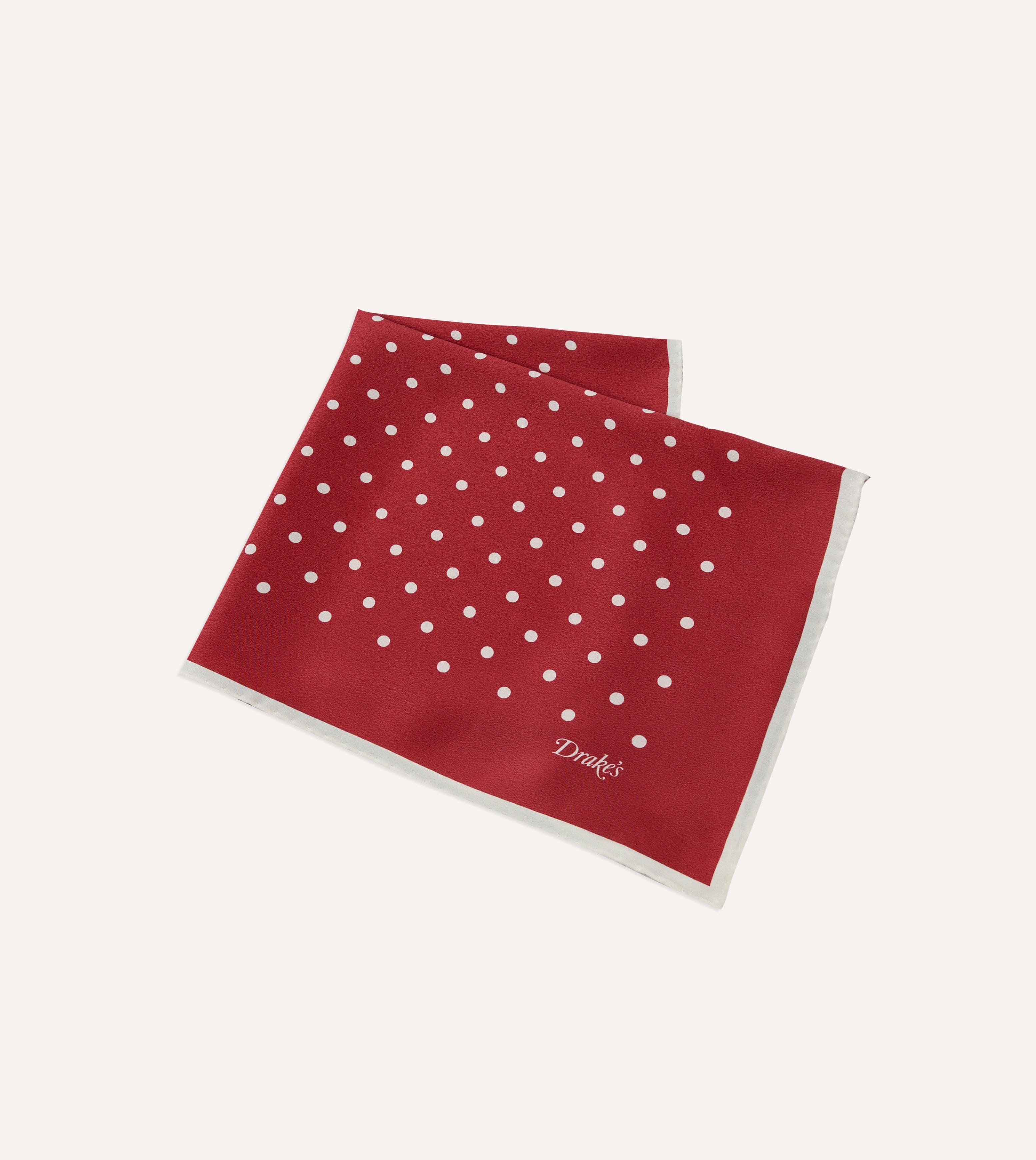 Red Polka Dot Print Silk Pocket Square