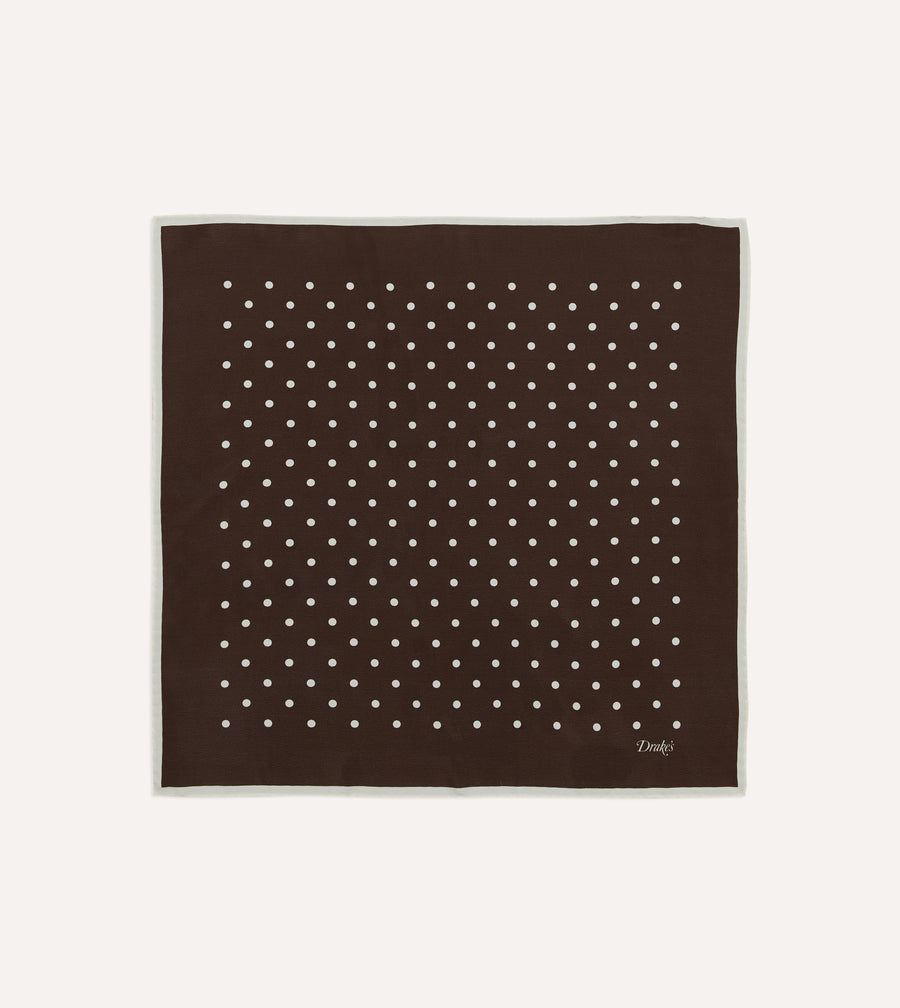 Brown Polka Dot Print Silk Pocket Square