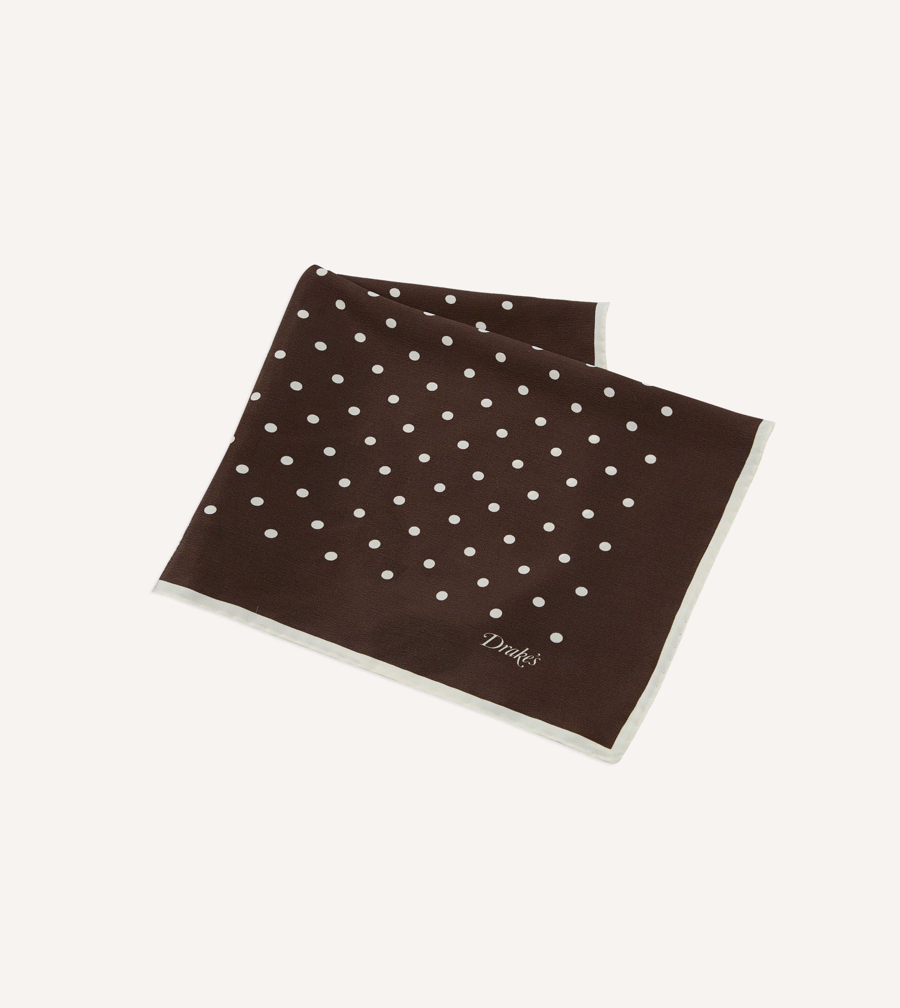 Brown Polka Dot Print Silk Pocket Square
