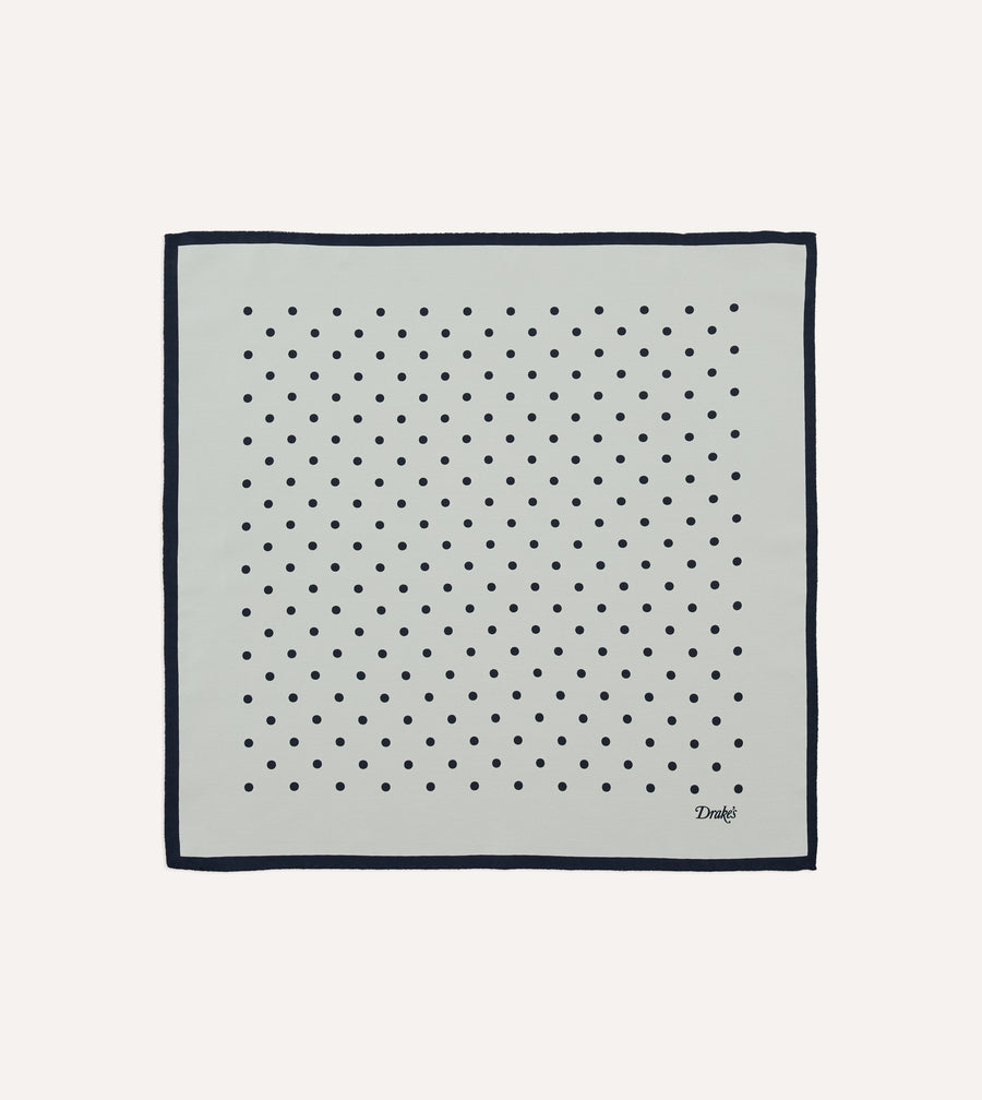 Ecru Polka Dot Print Silk Pocket Square