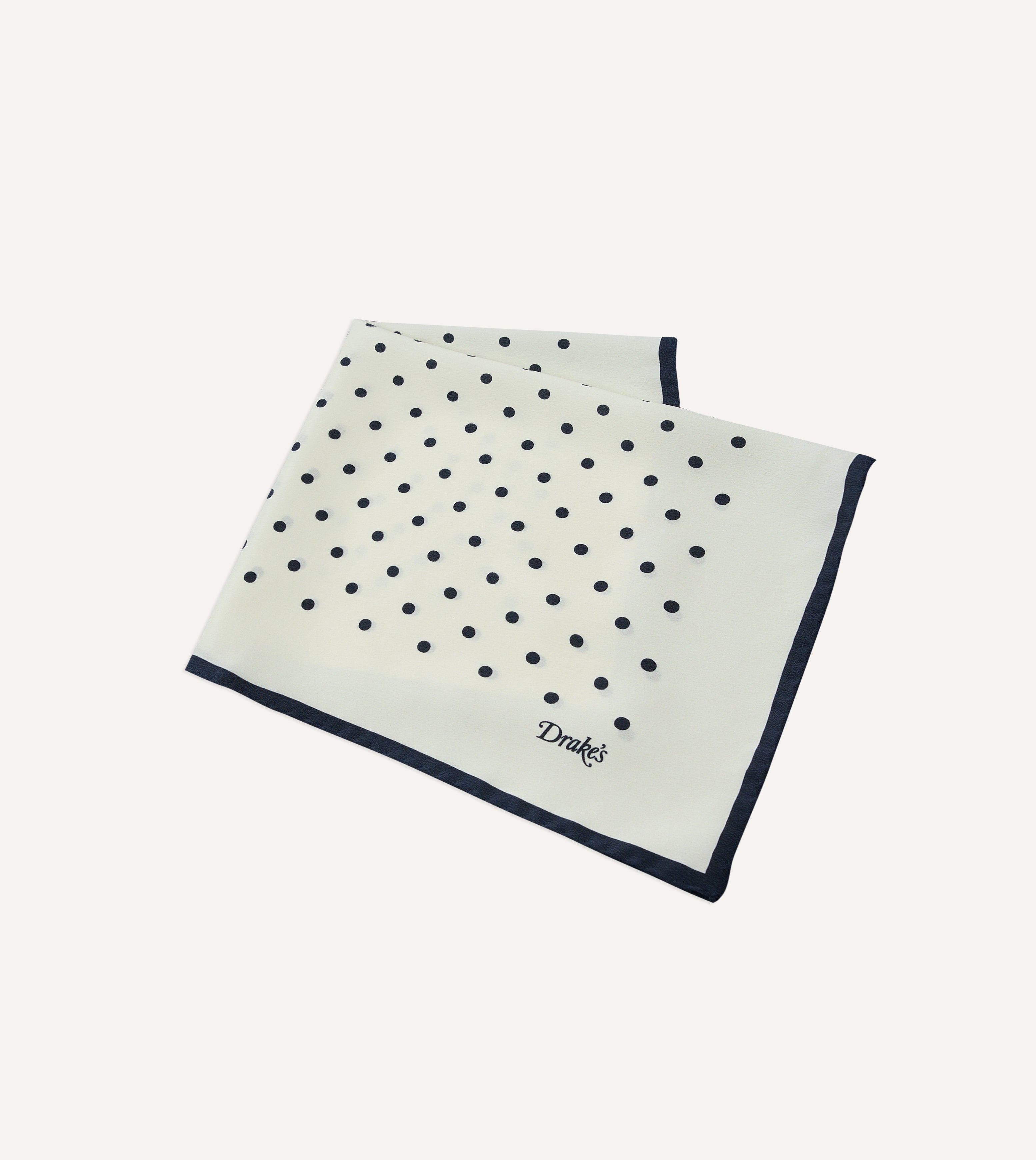 Ecru Polka Dot Print Silk Pocket Square