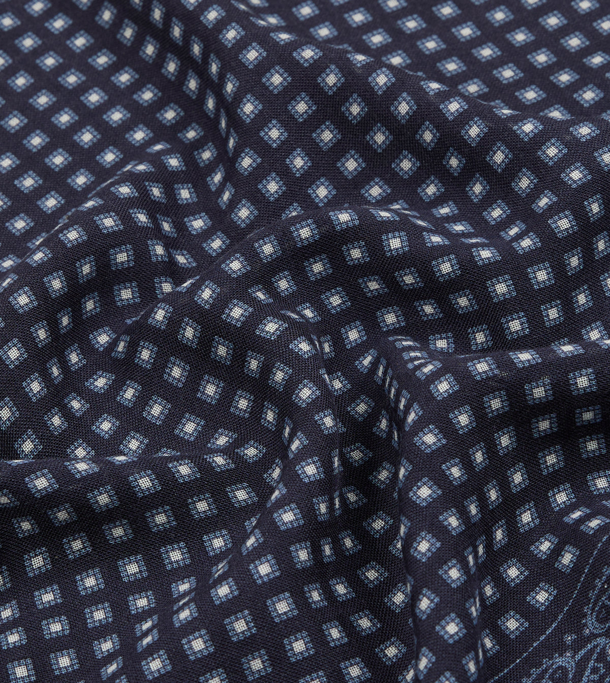 Navy Paisley Border Medallion Print Wool-Silk Pocket Square