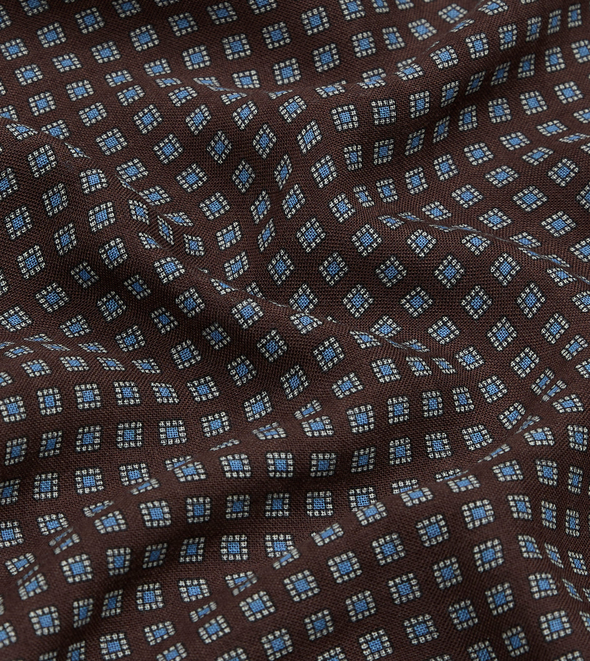 Brown Paisley Border Medallion Print Wool-Silk Pocket Square