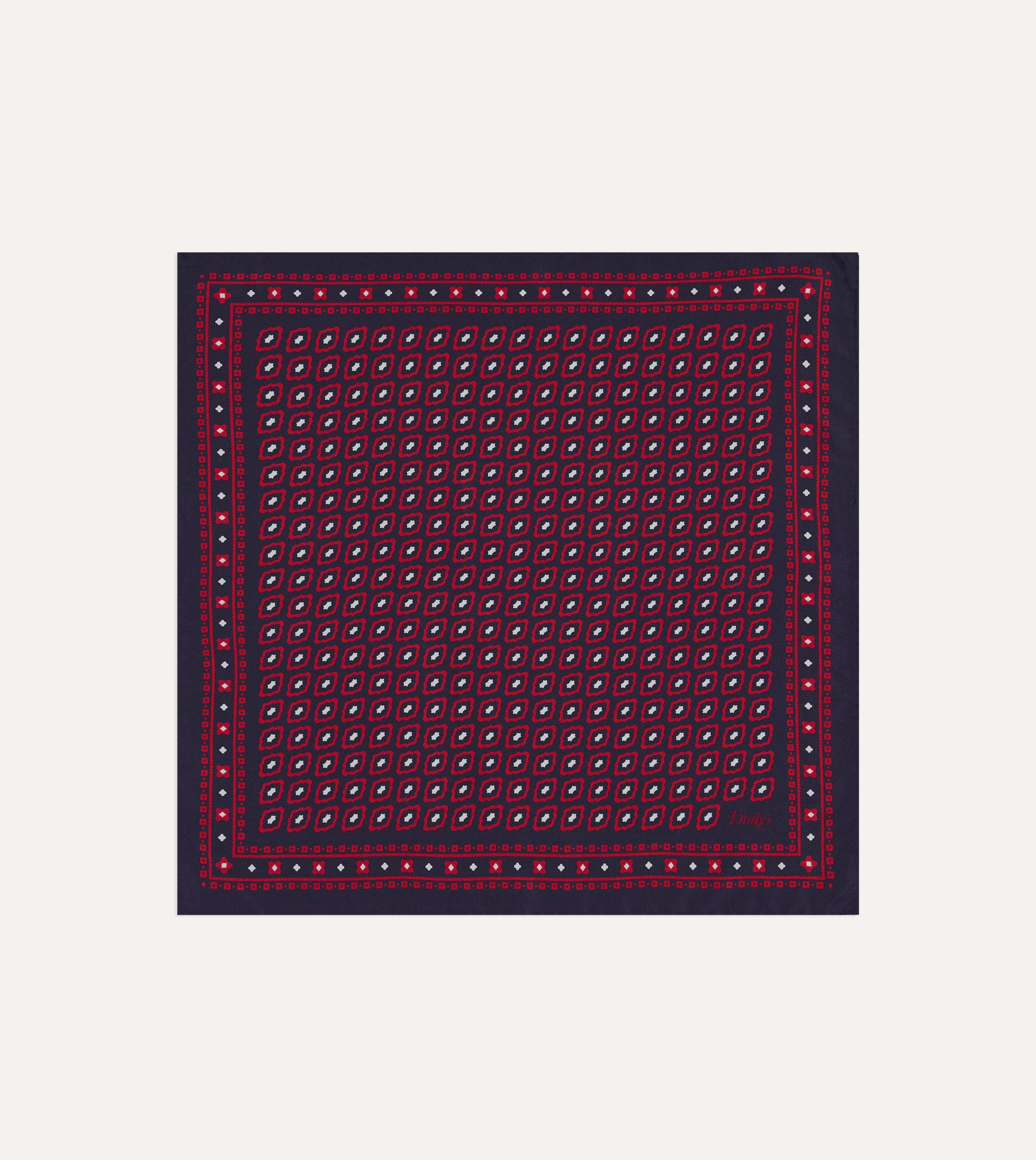 Red Tile Print Silk Pocket Square