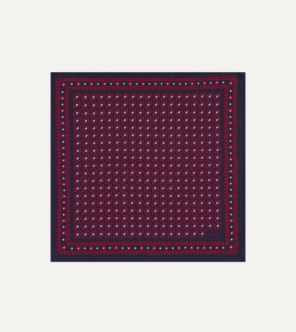 Red Tile Print Silk Pocket Square