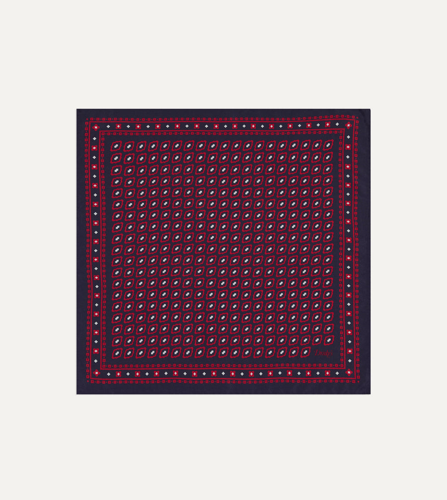 Red Tile Print Silk Pocket Square