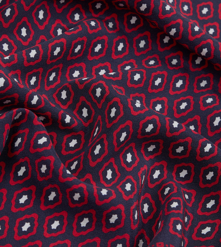 Red Tile Print Silk Pocket Square