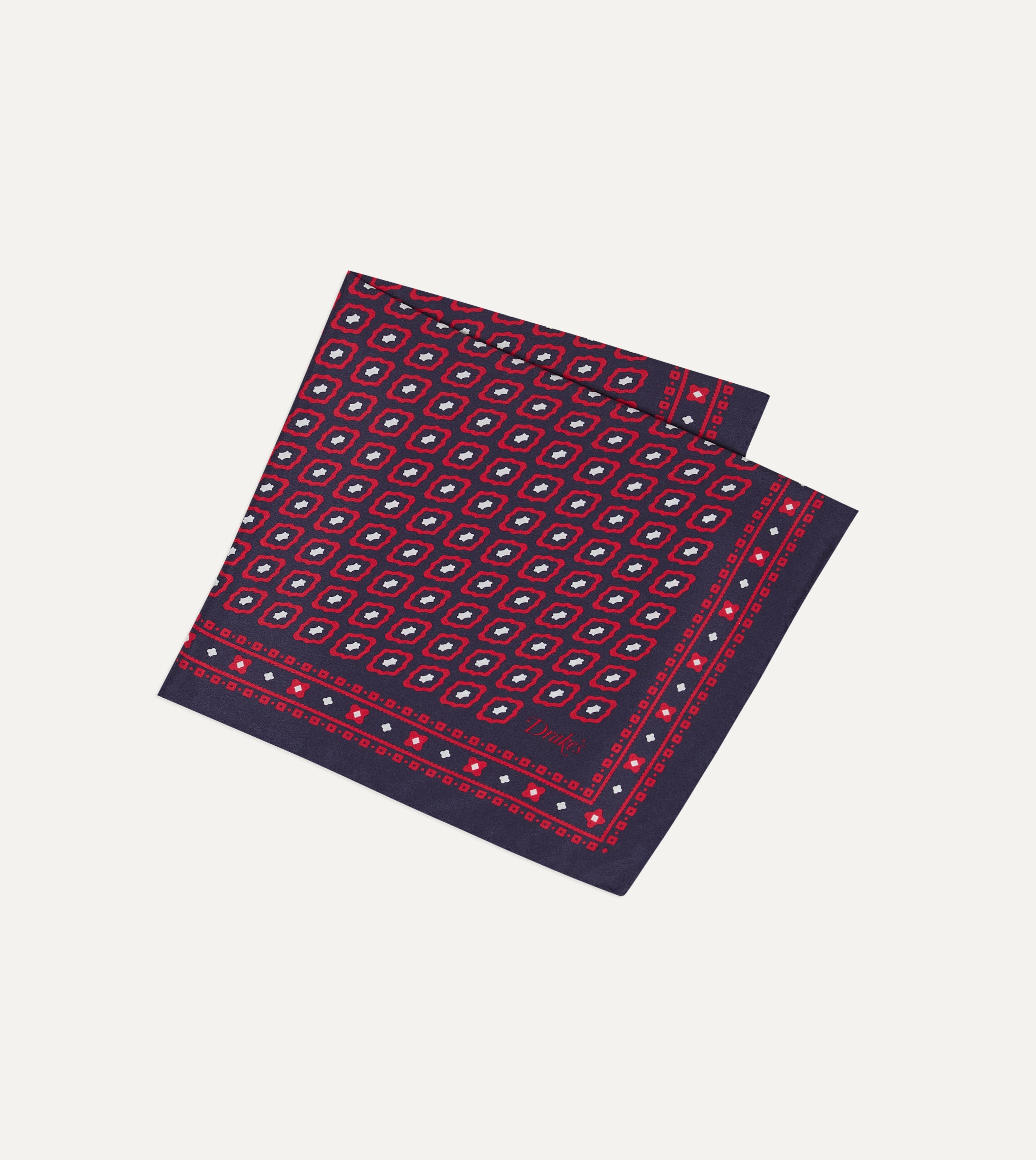 Red Tile Print Silk Pocket Square