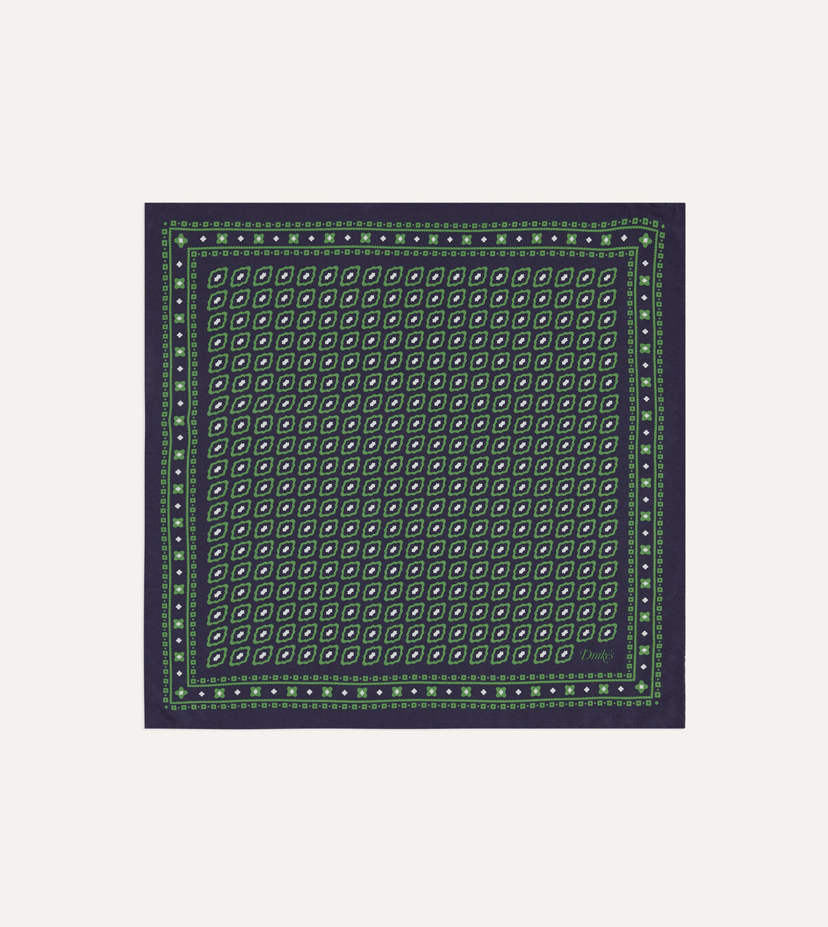 Green Tile Print Silk Pocket Square