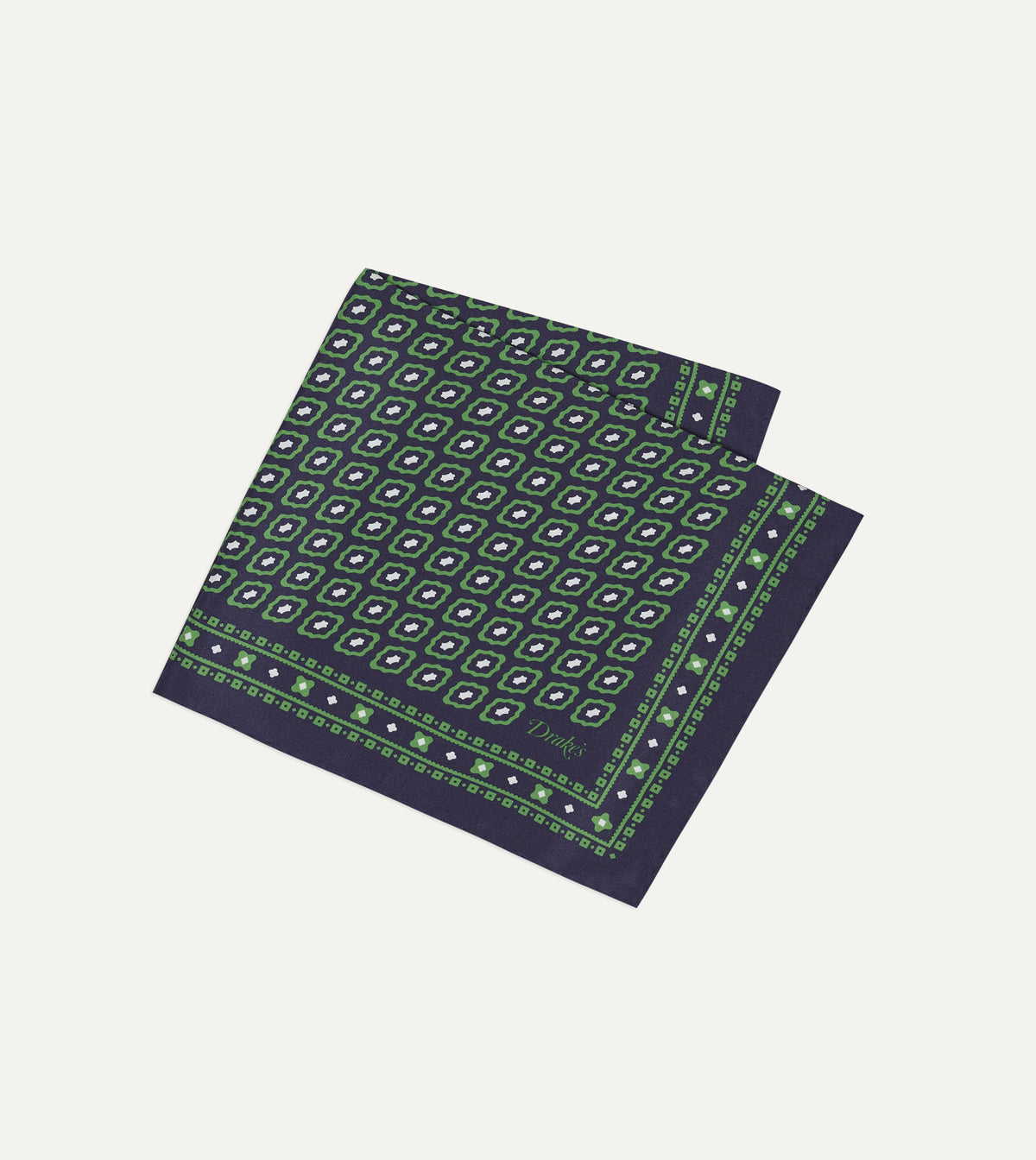 Green Tile Print Silk Pocket Square