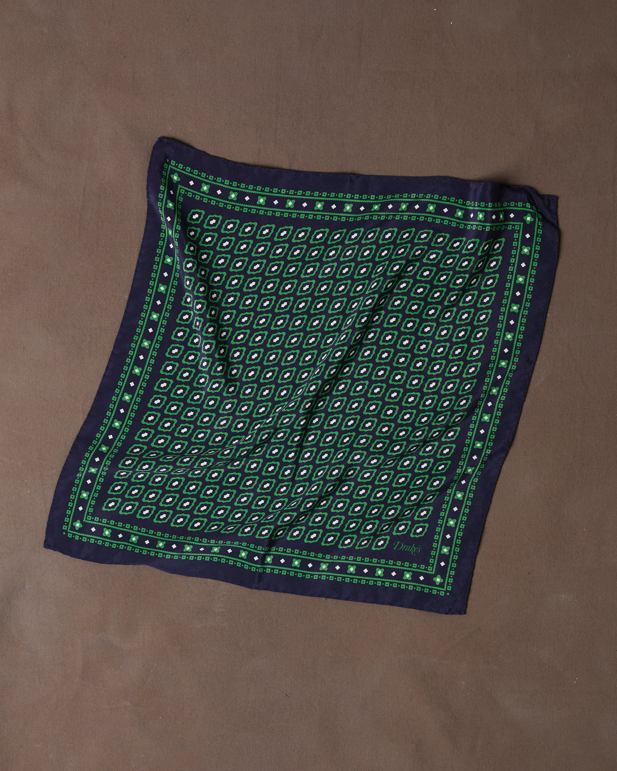 Green Tile Print Silk Pocket Square