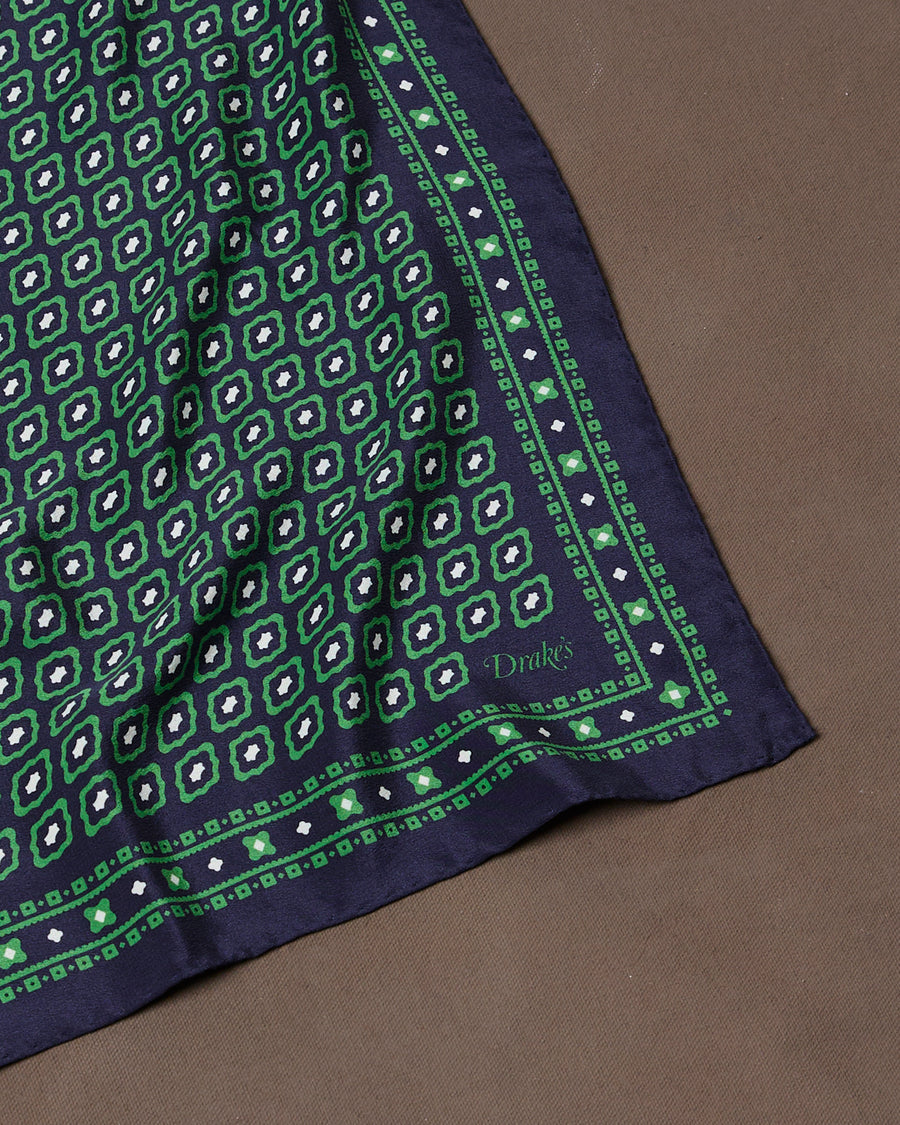 Green Tile Print Silk Pocket Square
