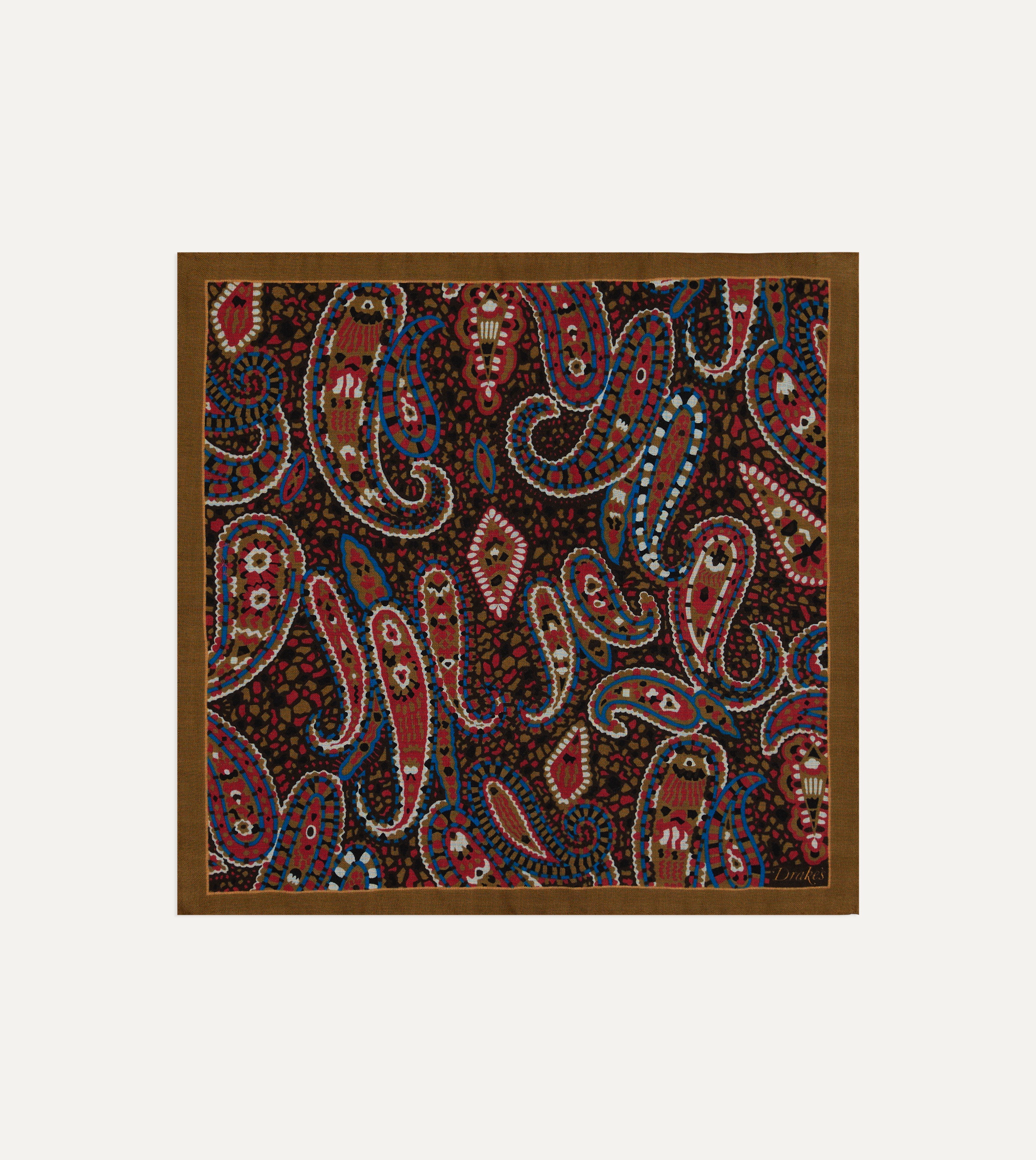 Brown Mosaic Paisley Print Wool-Silk Pocket Square
