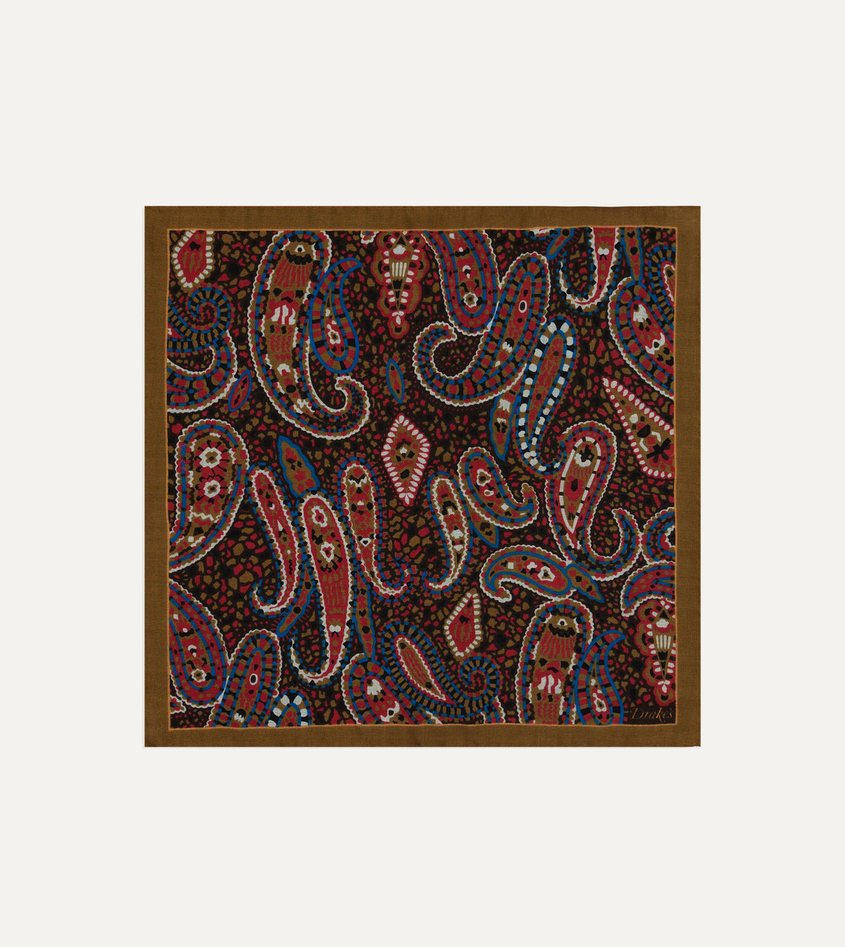 Brown Mosaic Paisley Print Wool-Silk Pocket Square