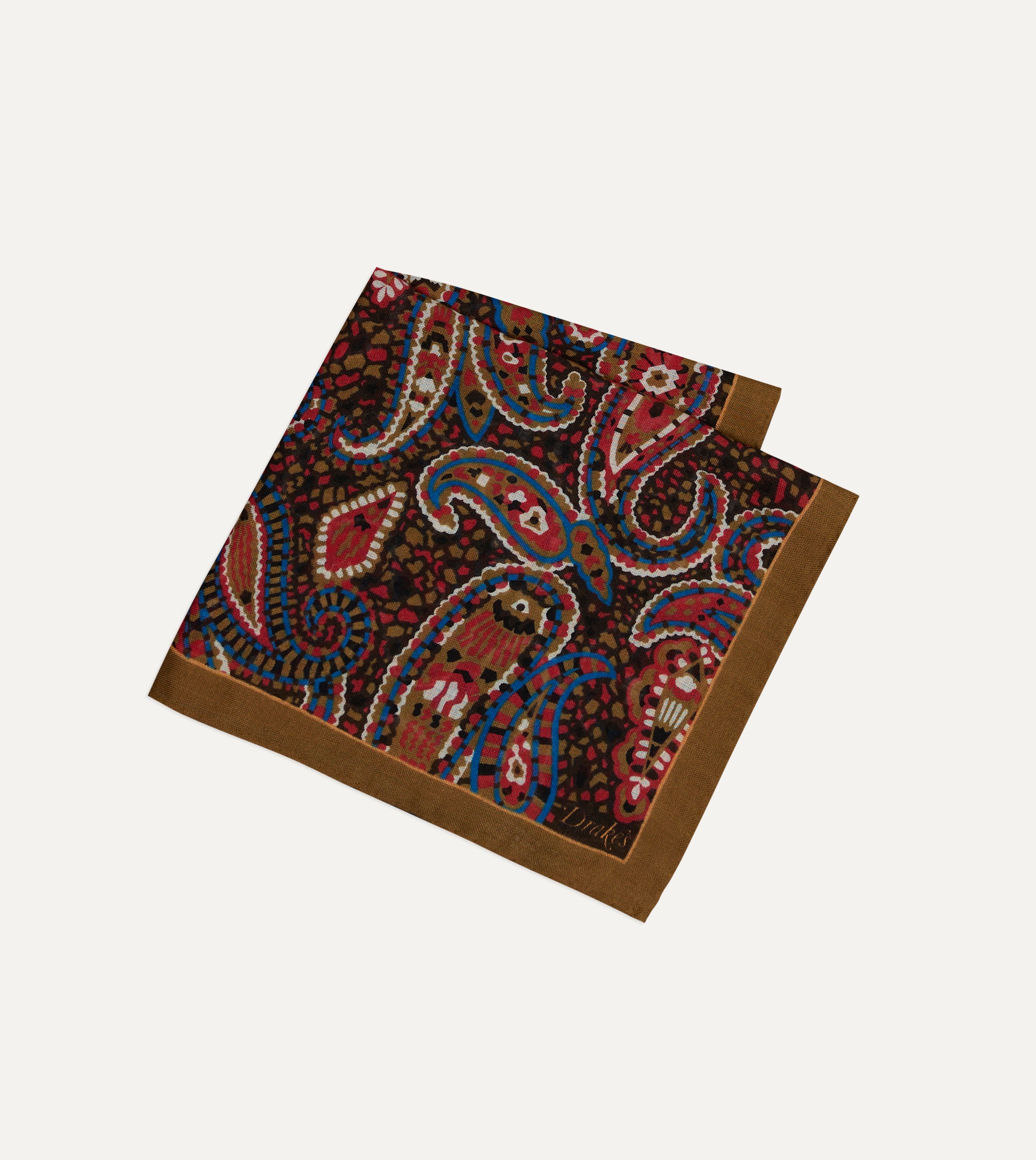 Brown Mosaic Paisley Print Wool-Silk Pocket Square