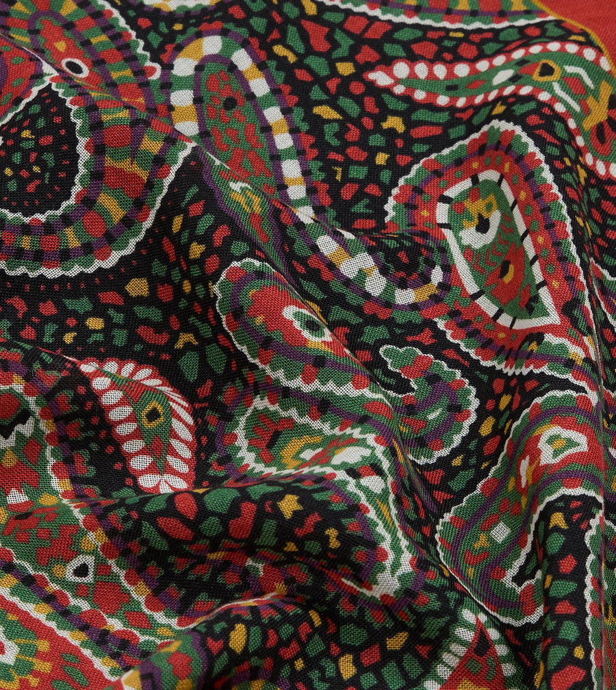 Red Mosaic Paisley Print Wool-Silk Pocket Square