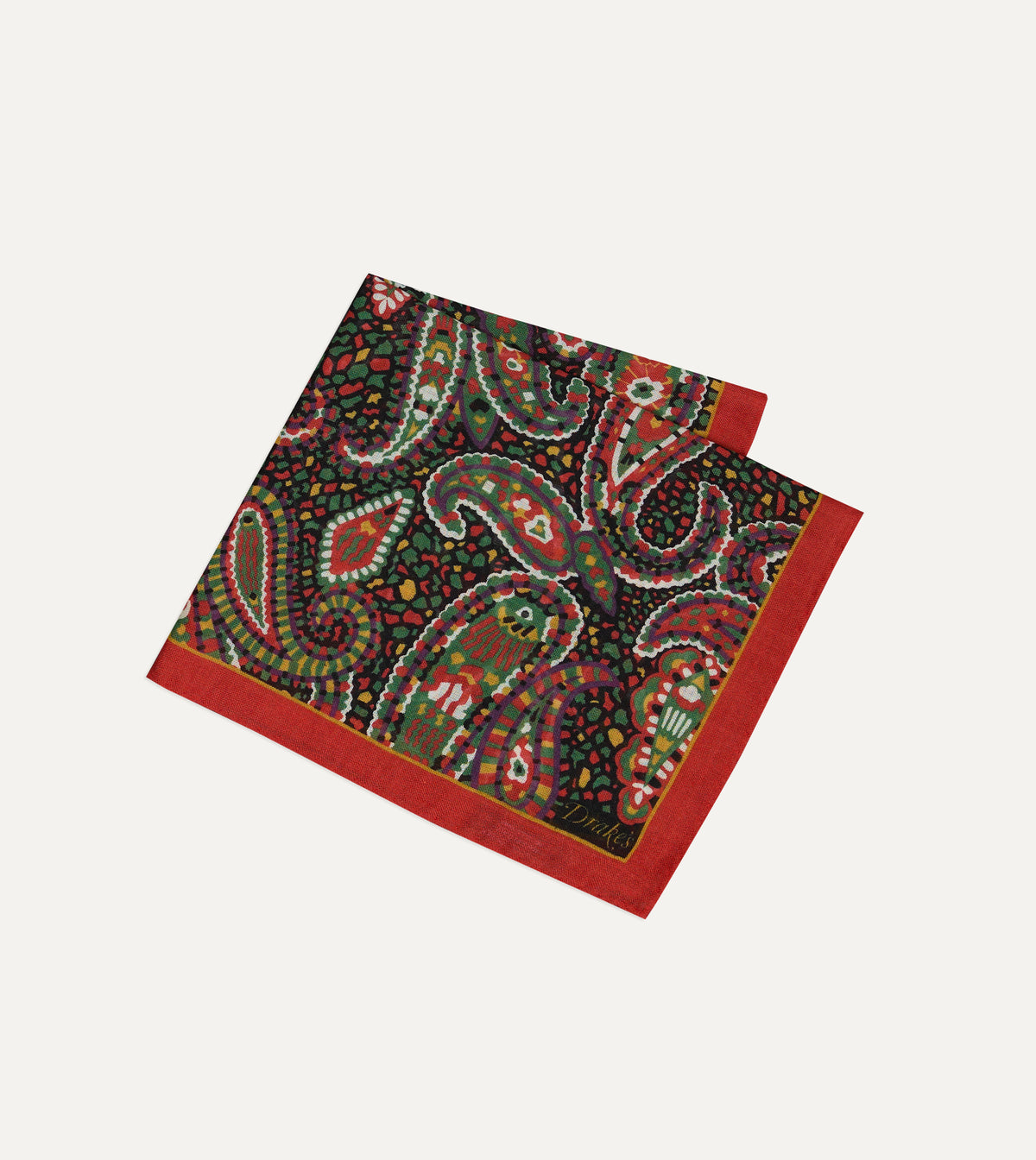 Red Mosaic Paisley Print Wool-Silk Pocket Square