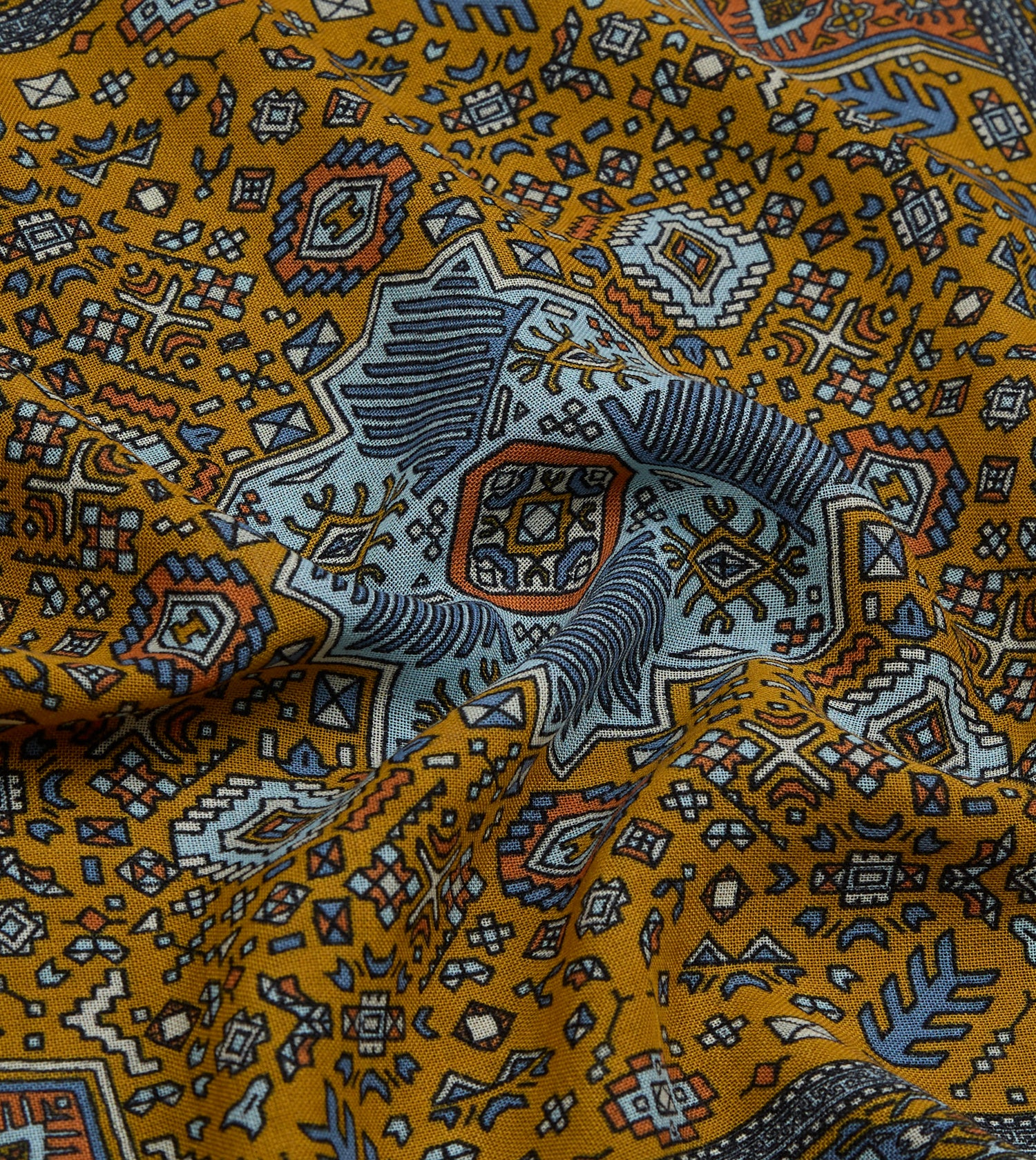 Yellow and Navy Kelim Print Wool-Silk Pocket Square