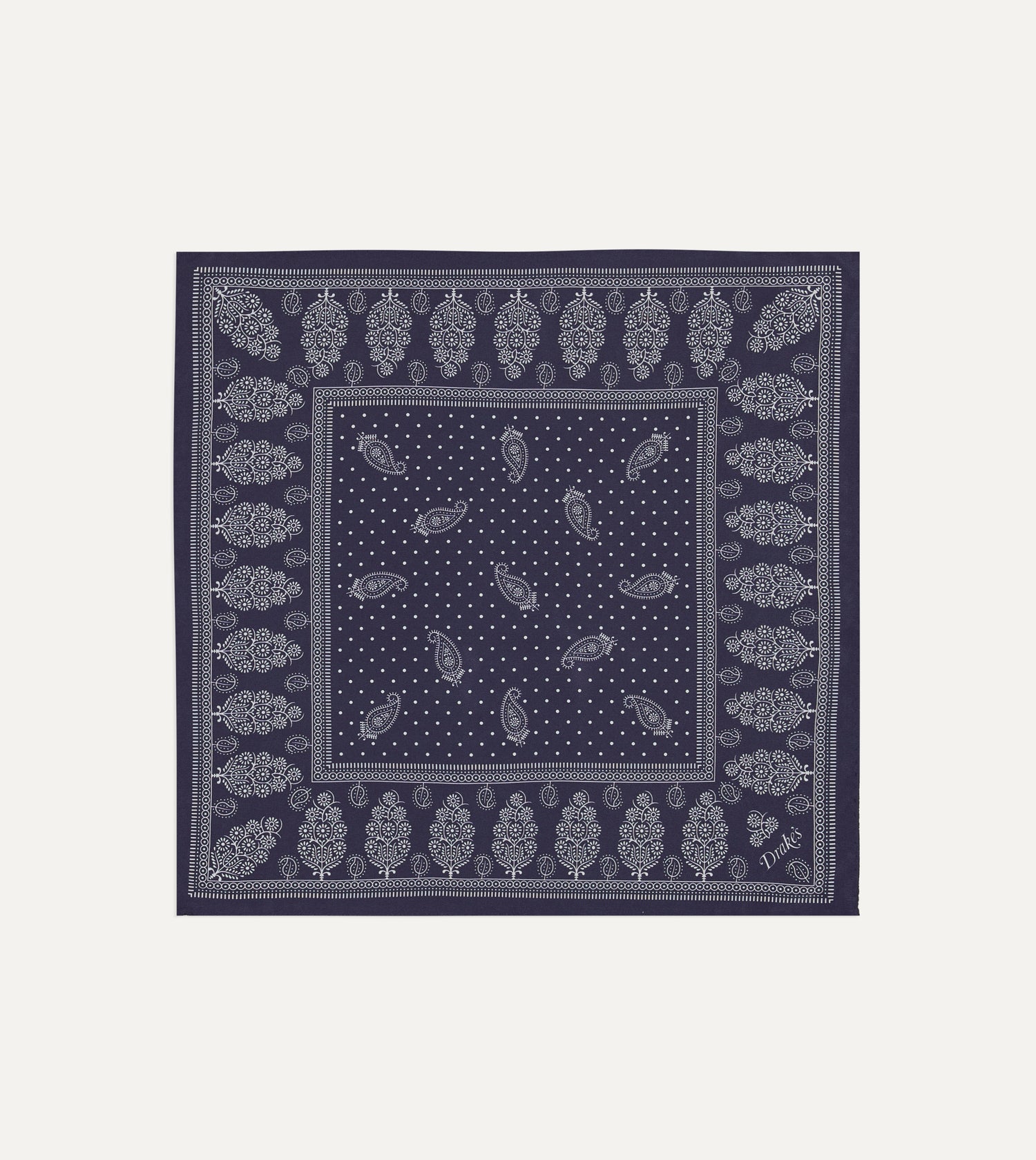 Navy Paisley Spot Print Silk Pocket Square