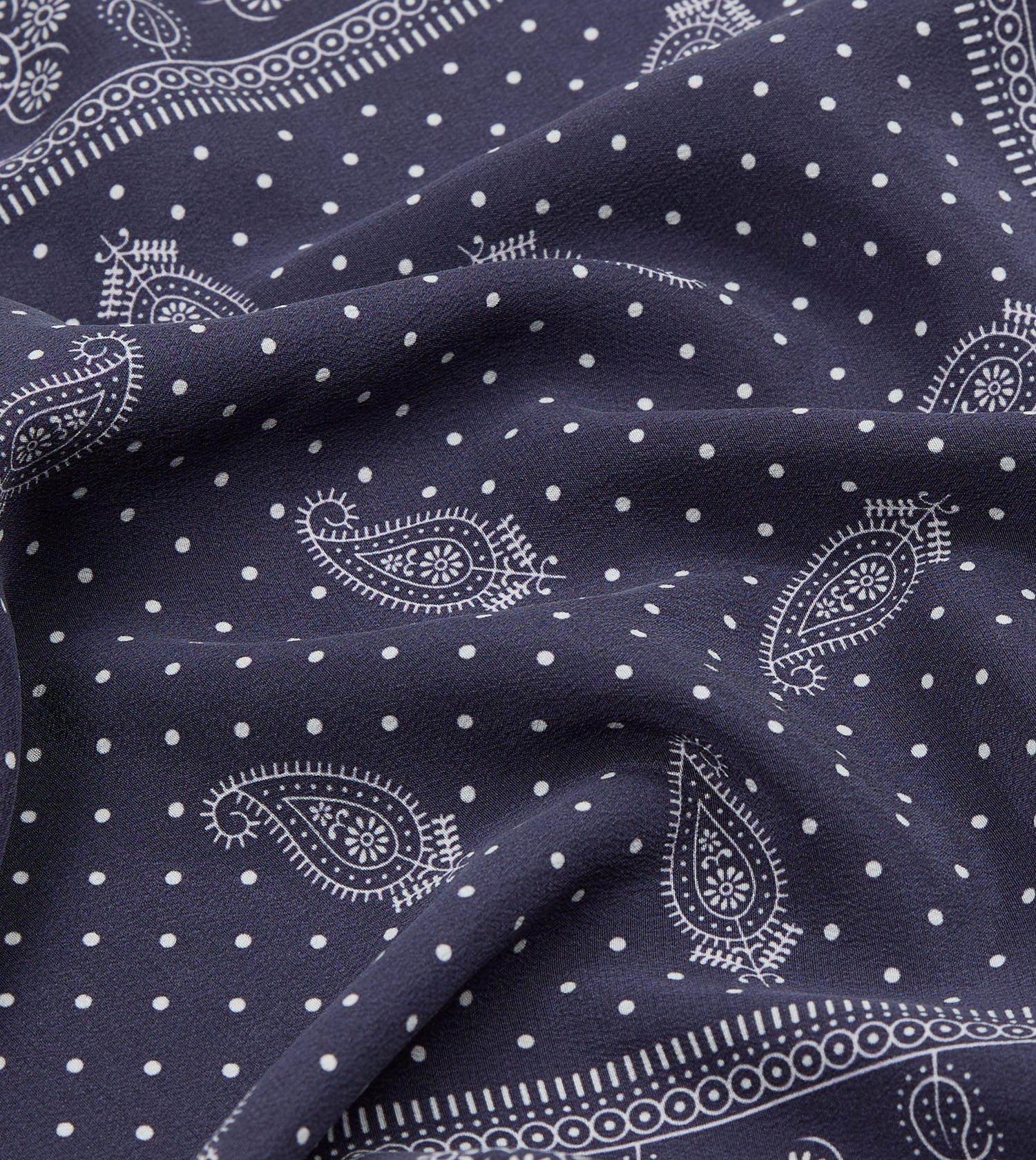 Navy Paisley Spot Print Silk Pocket Square