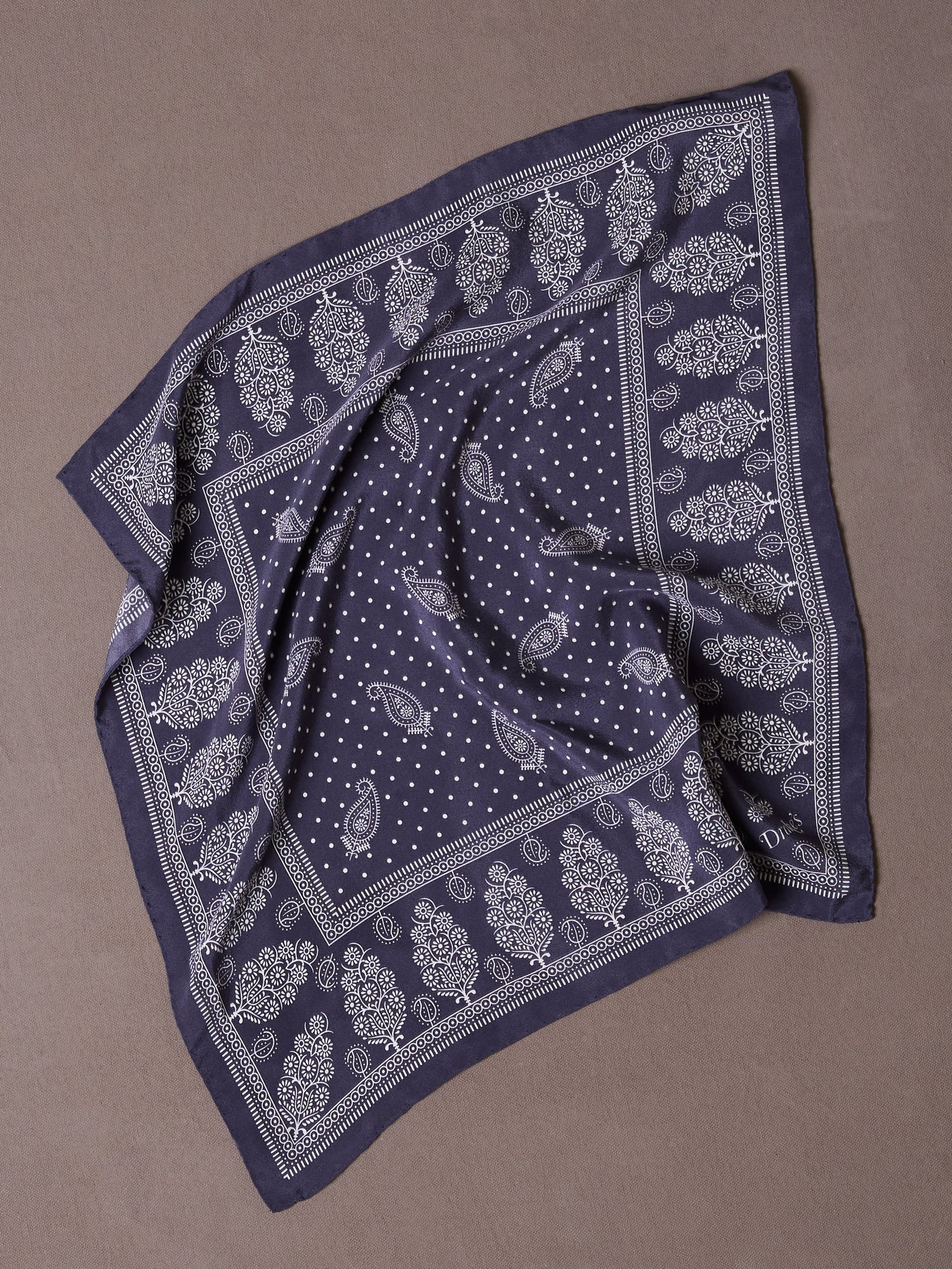 Navy Paisley Spot Print Silk Pocket Square