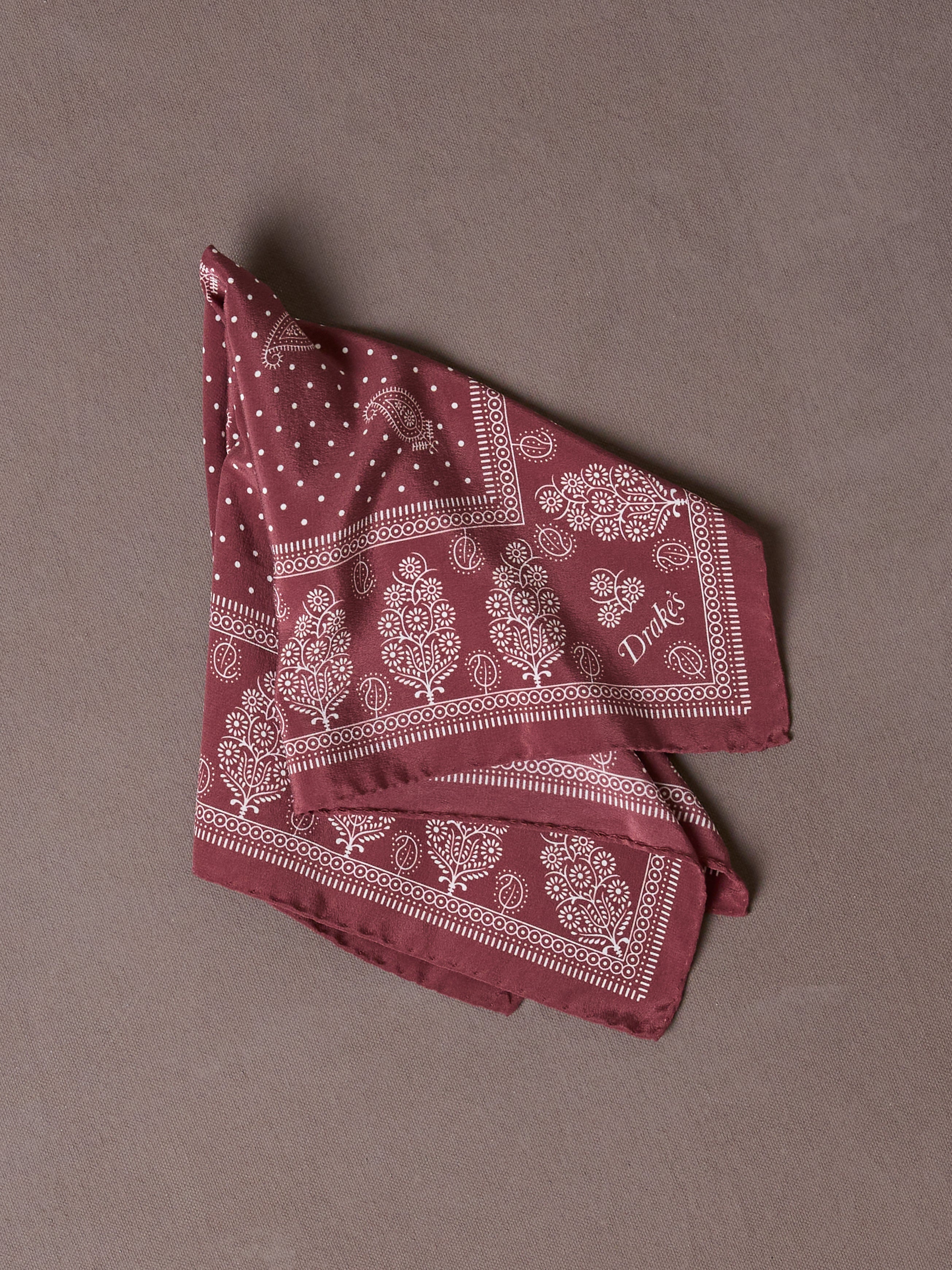 Red Paisley Spot Print Silk Pocket Square