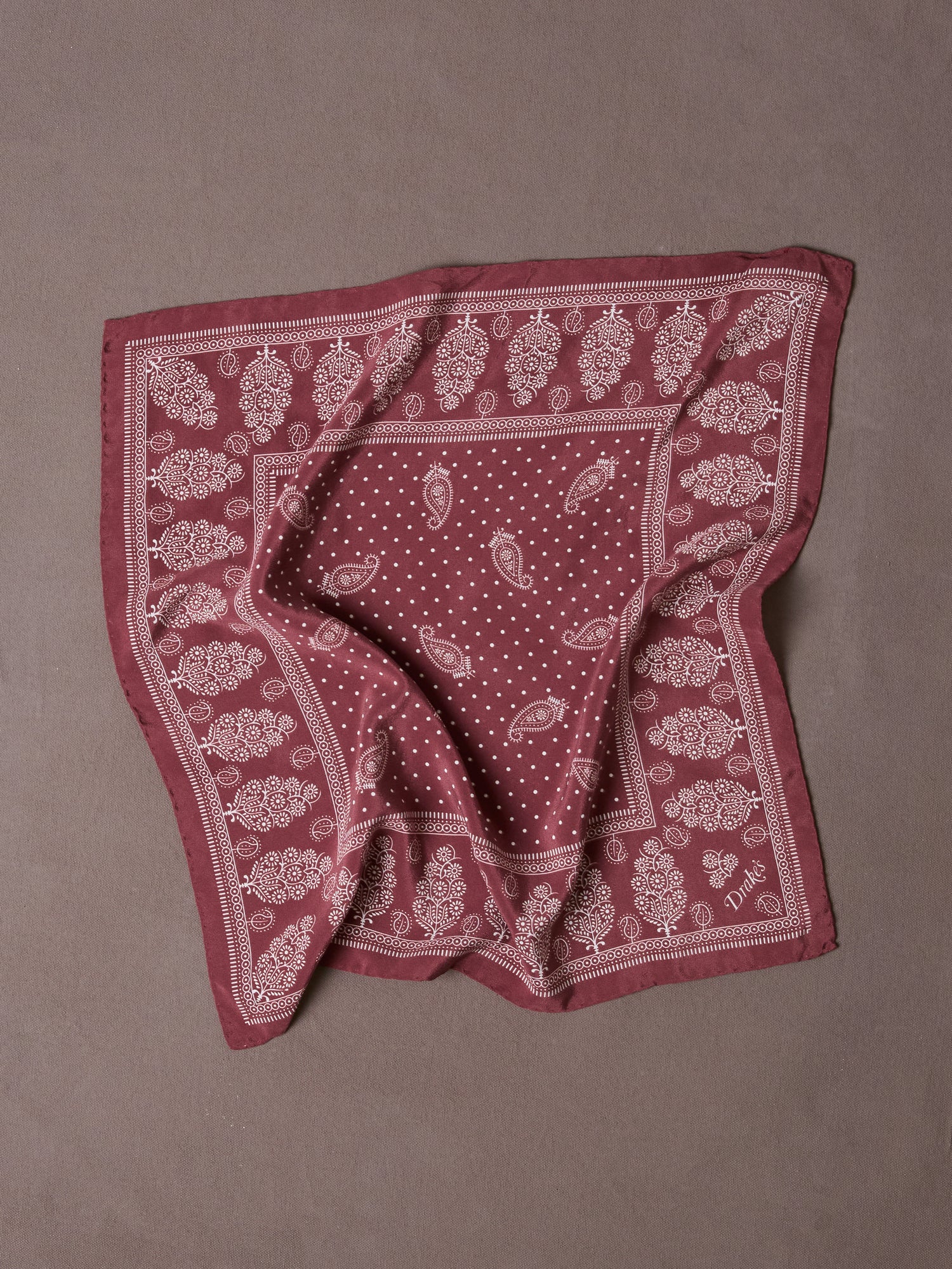 Red Paisley Spot Print Silk Pocket Square
