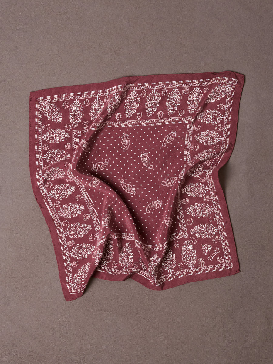 Red Paisley Spot Print Silk Pocket Square