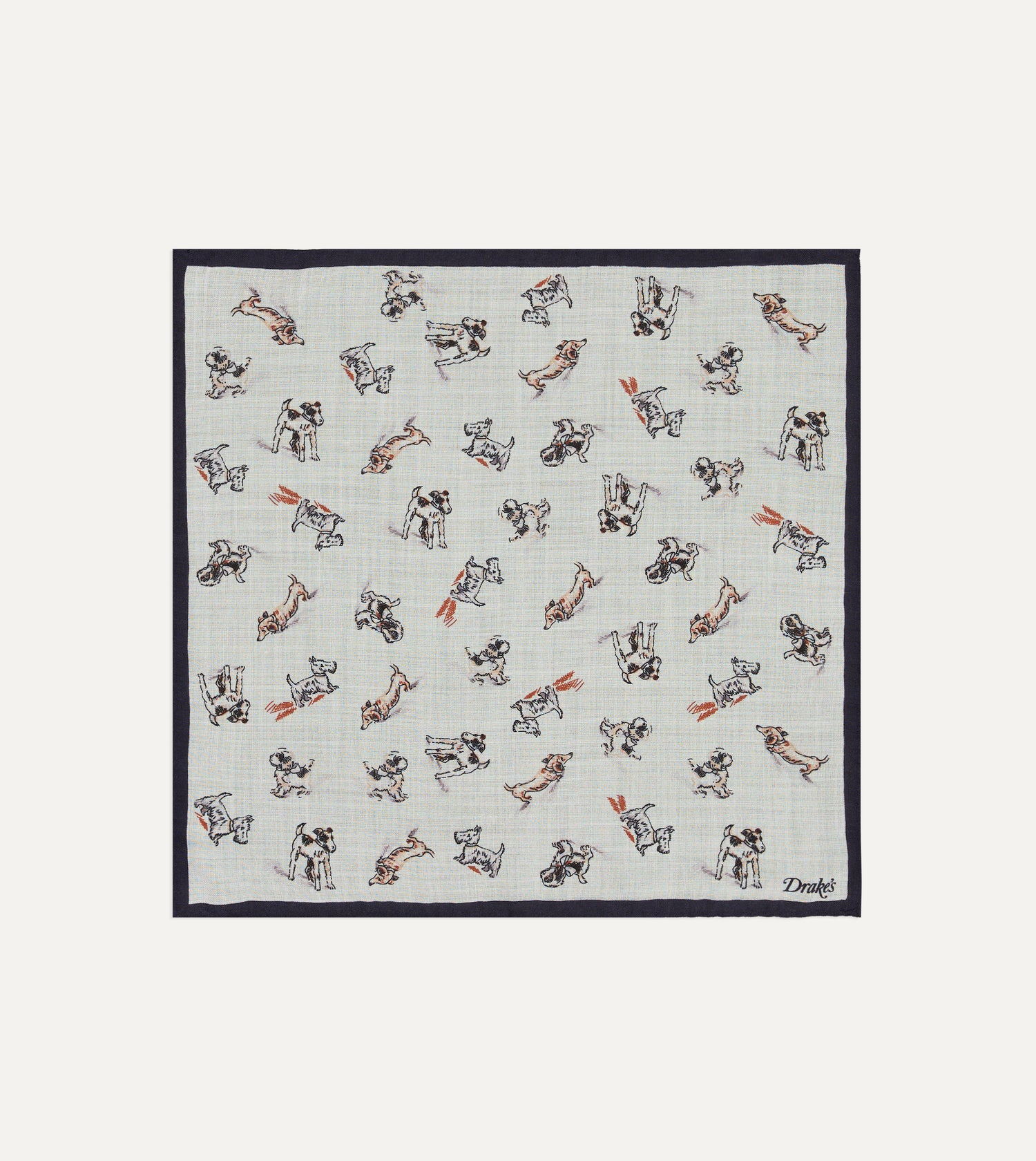 Ecru Dogs Print Wool-Silk Pocket Square
