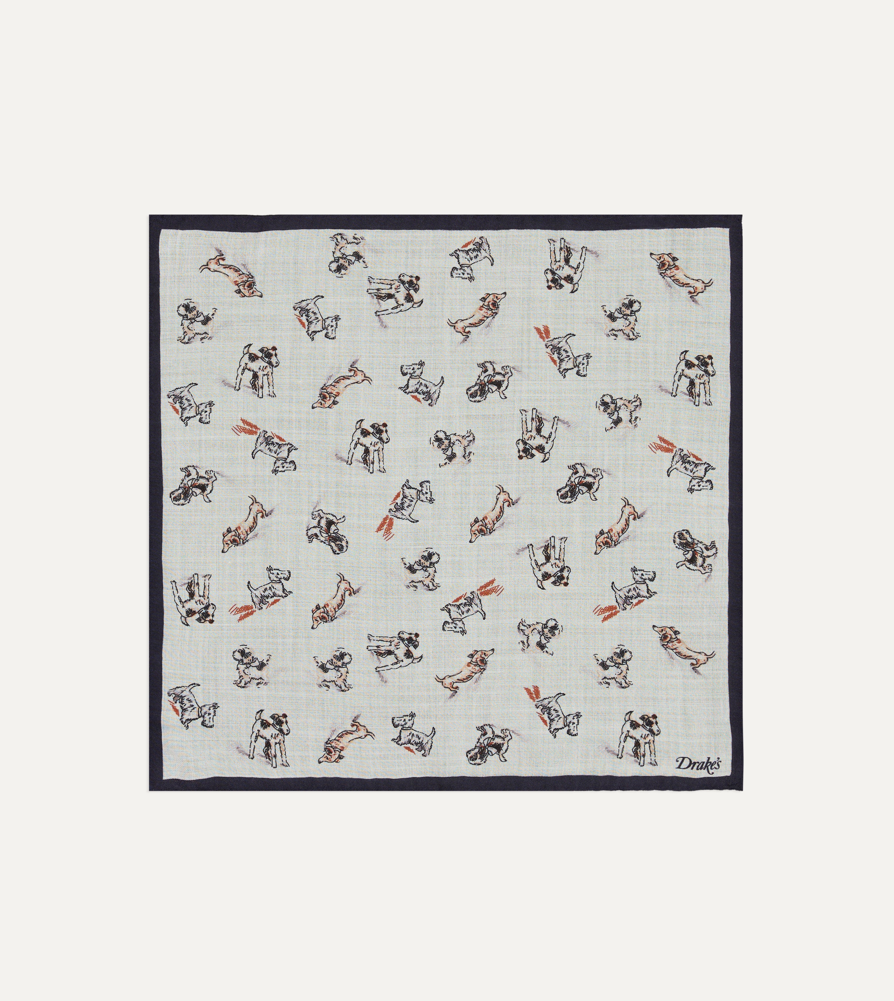 Ecru Dogs Print Wool-Silk Pocket Square
