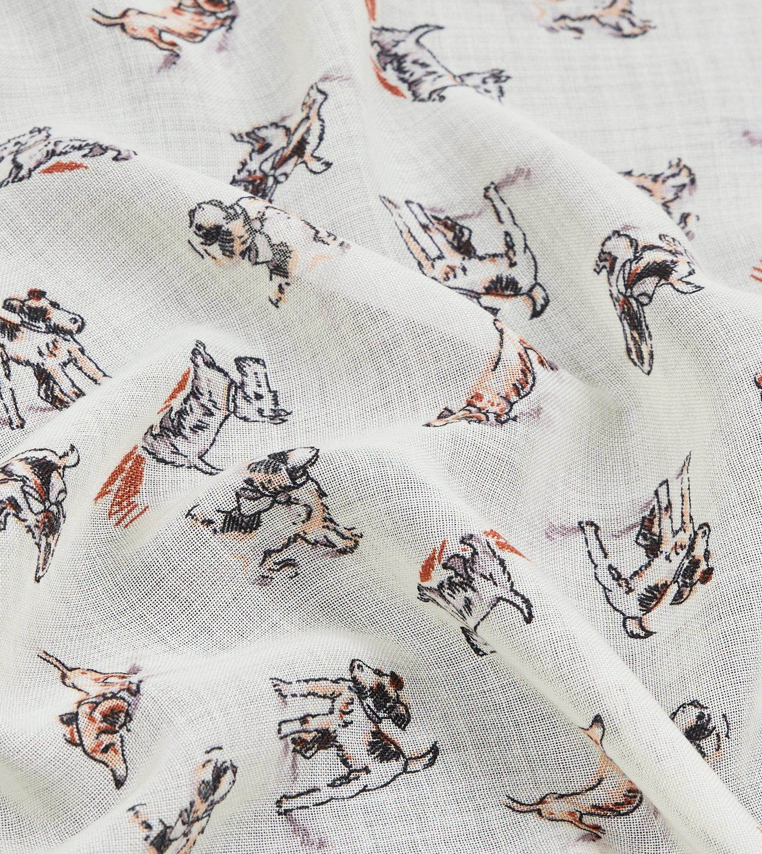 Ecru Dogs Print Wool-Silk Pocket Square