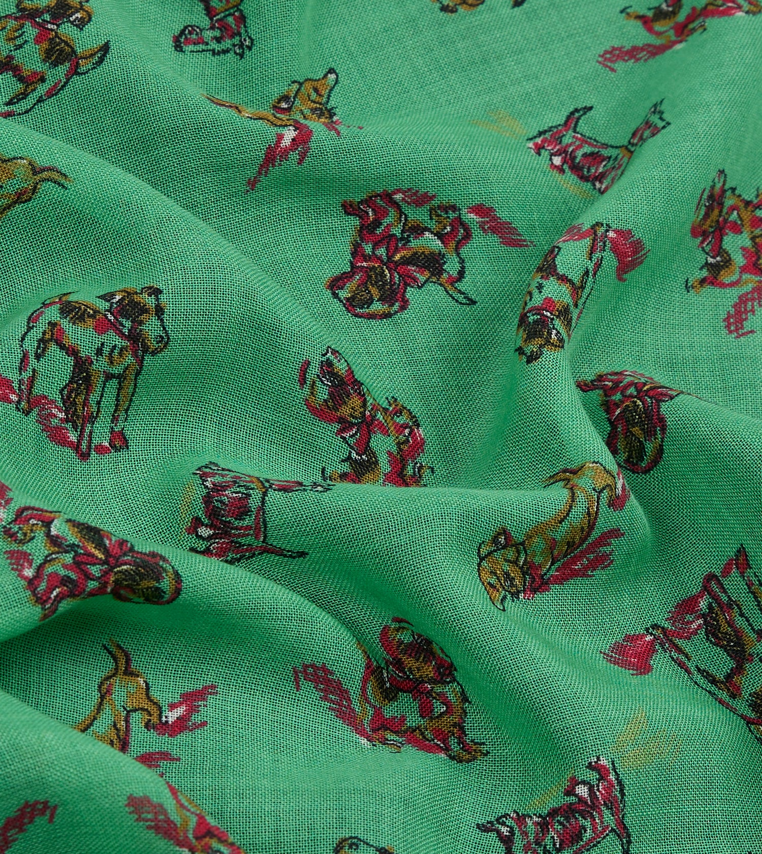Green Dogs Print Wool-Silk Pocket Square