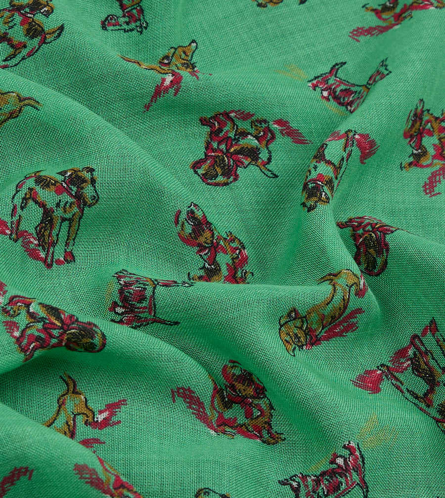 Green Dogs Print Wool-Silk Pocket Square