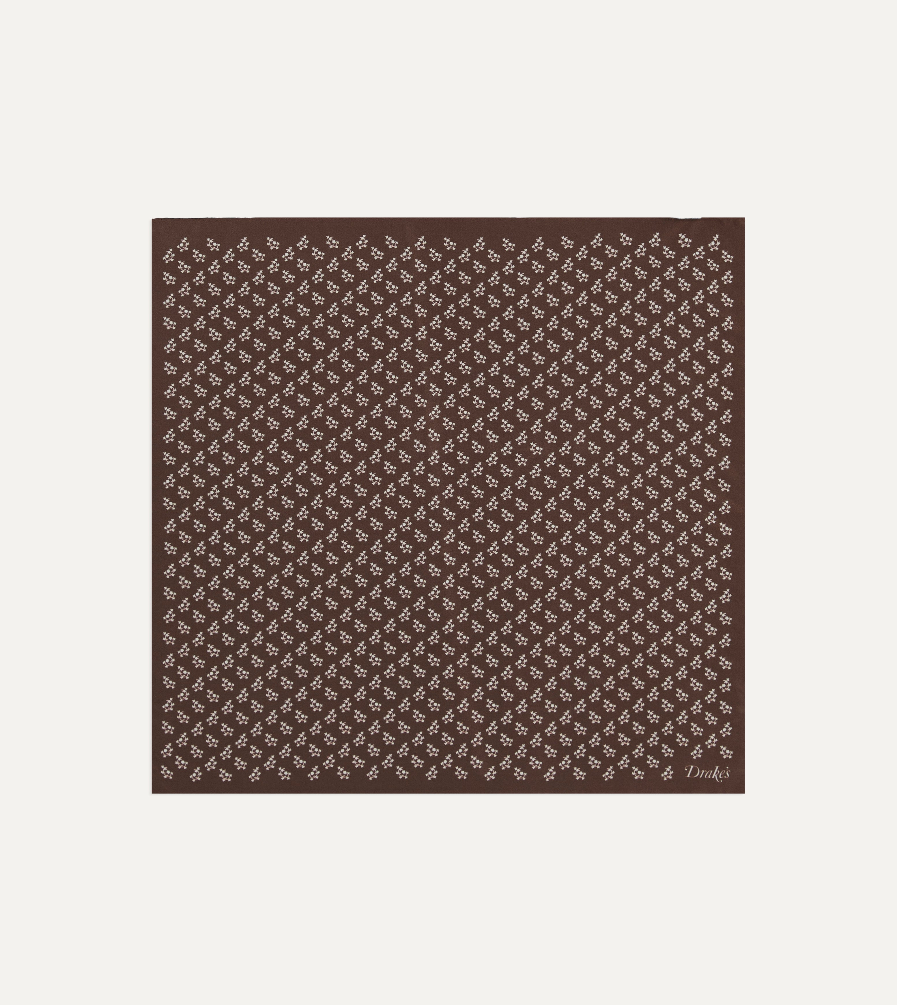 Brown Small Floral Print Silk Pocket Square
