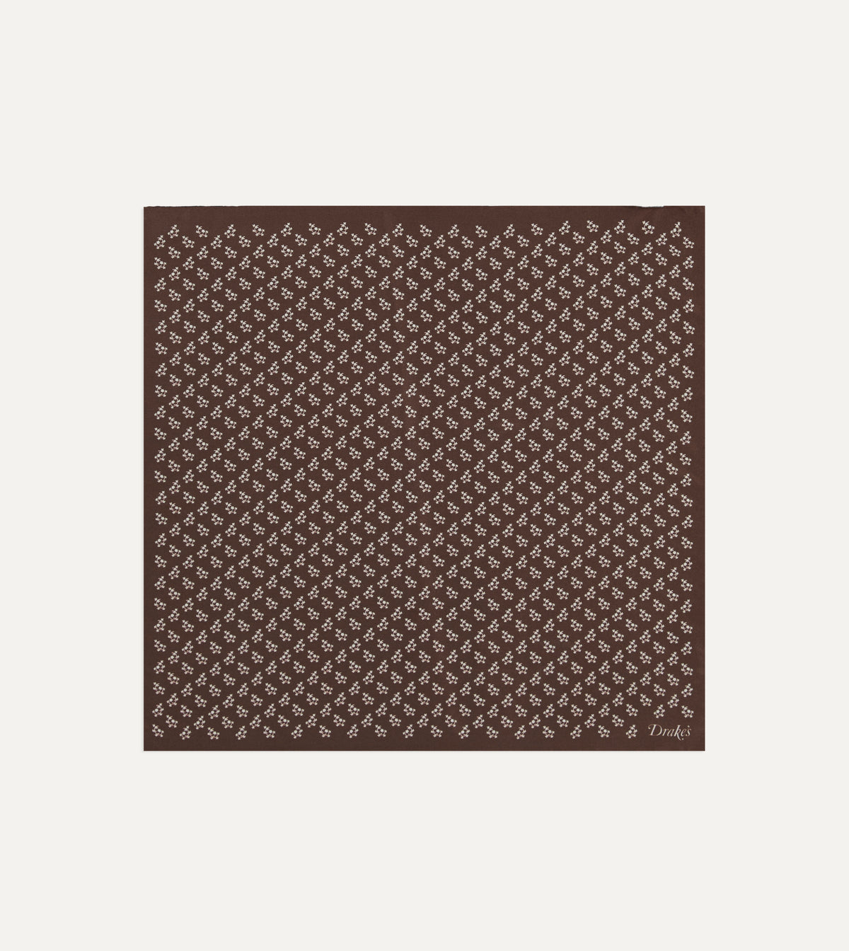 Brown Small Floral Print Silk Pocket Square