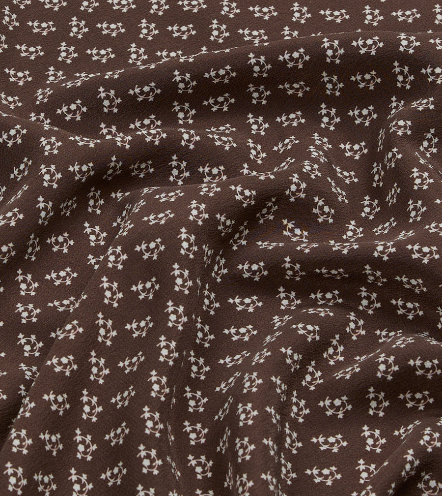 Brown Small Floral Print Silk Pocket Square