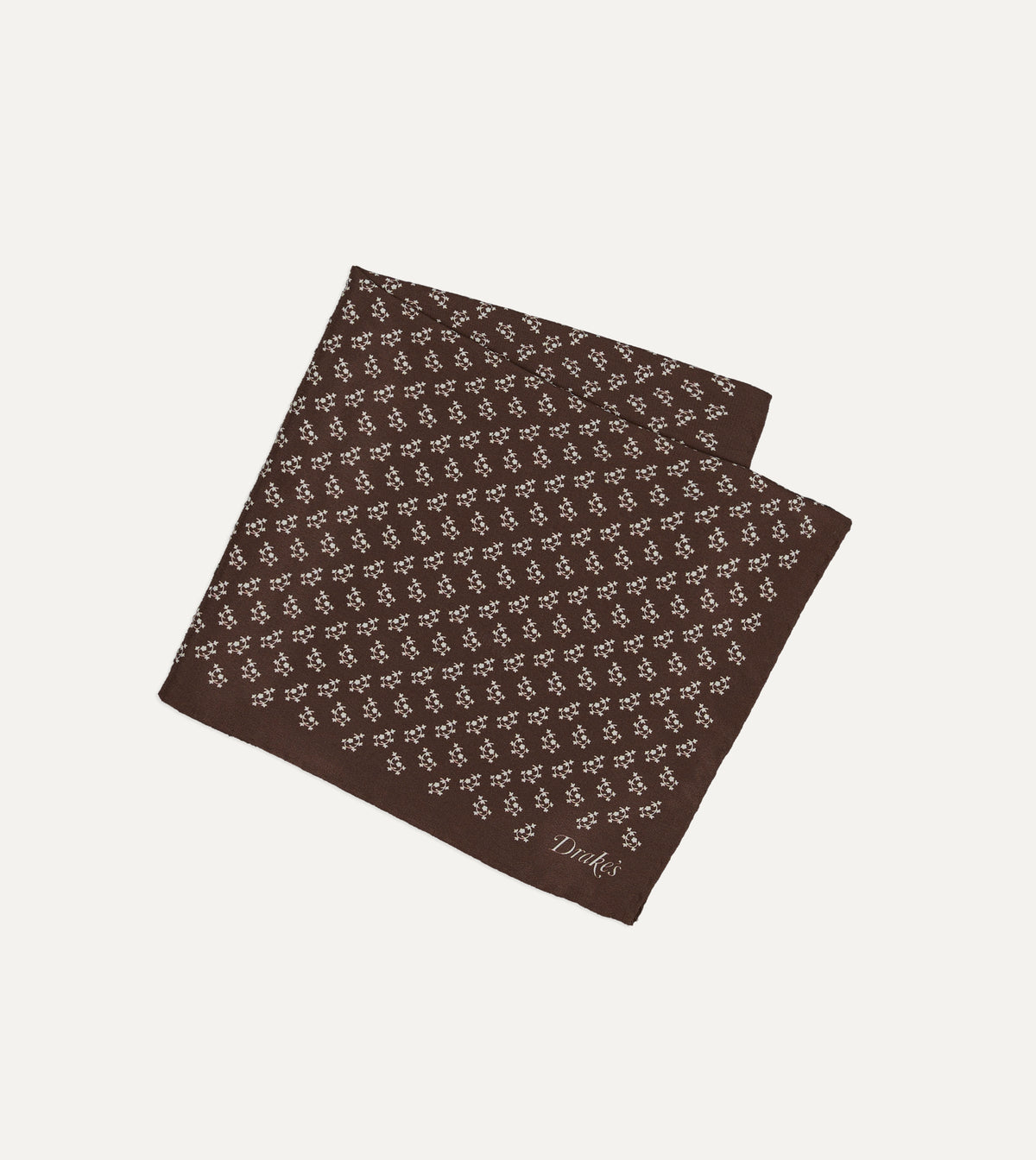 Brown Small Floral Print Silk Pocket Square