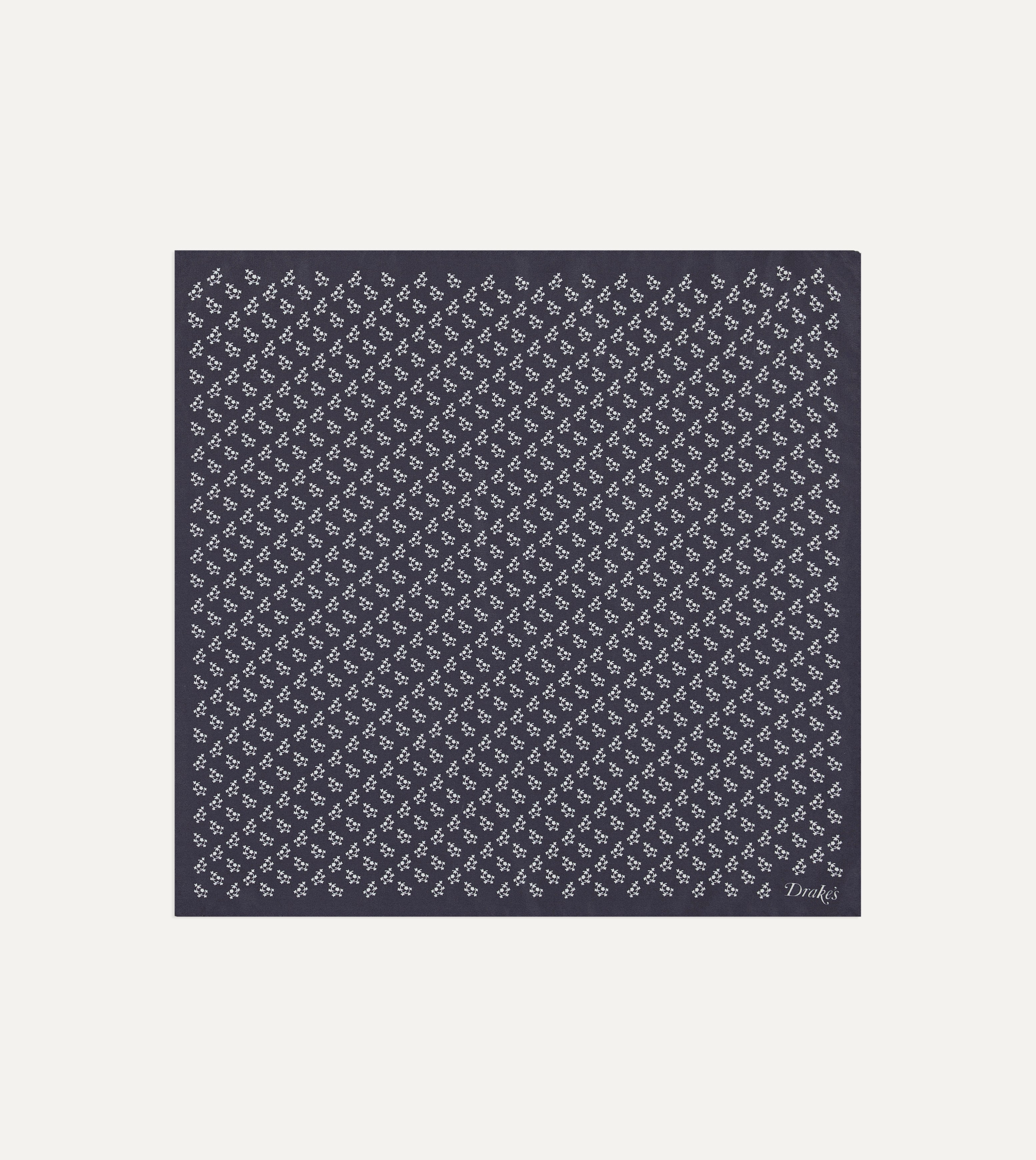 Navy Small Floral Print Silk Pocket Square