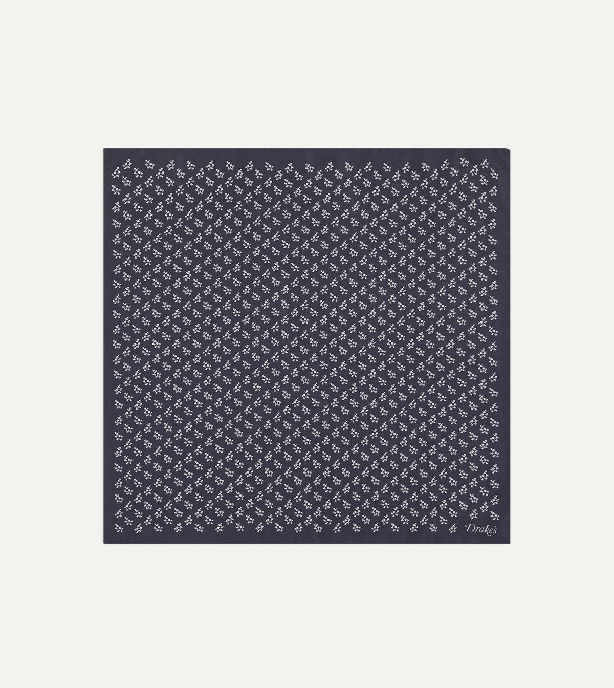 Navy Small Floral Print Silk Pocket Square