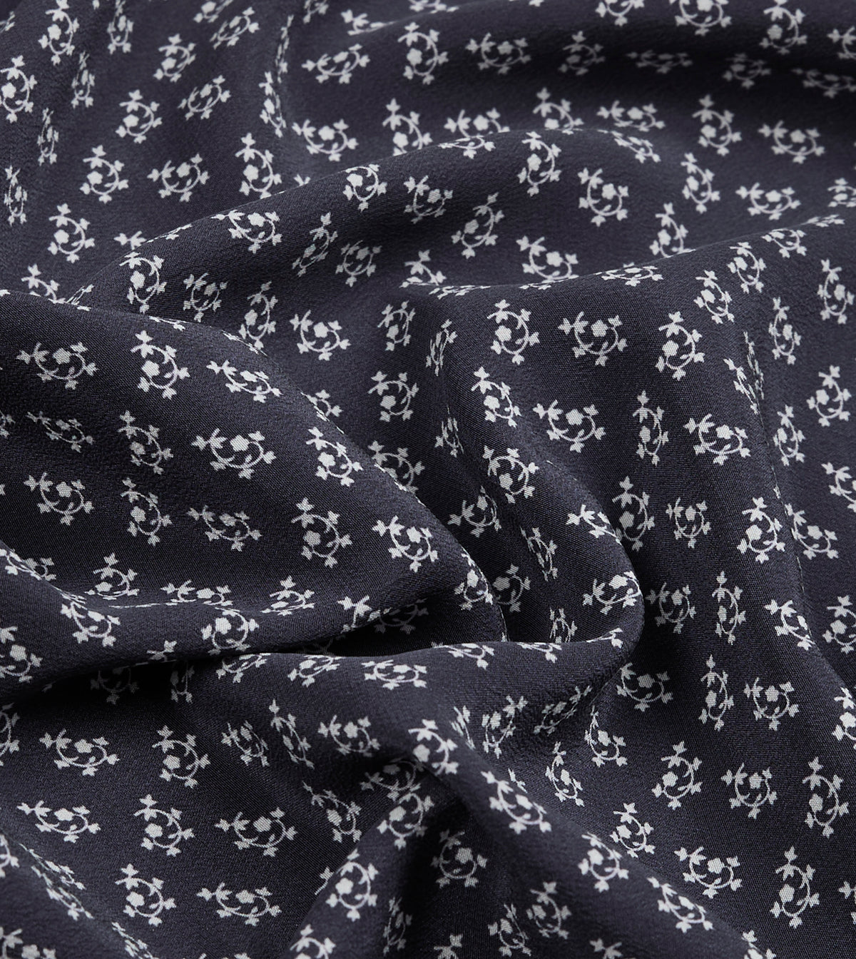 Navy Small Floral Print Silk Pocket Square